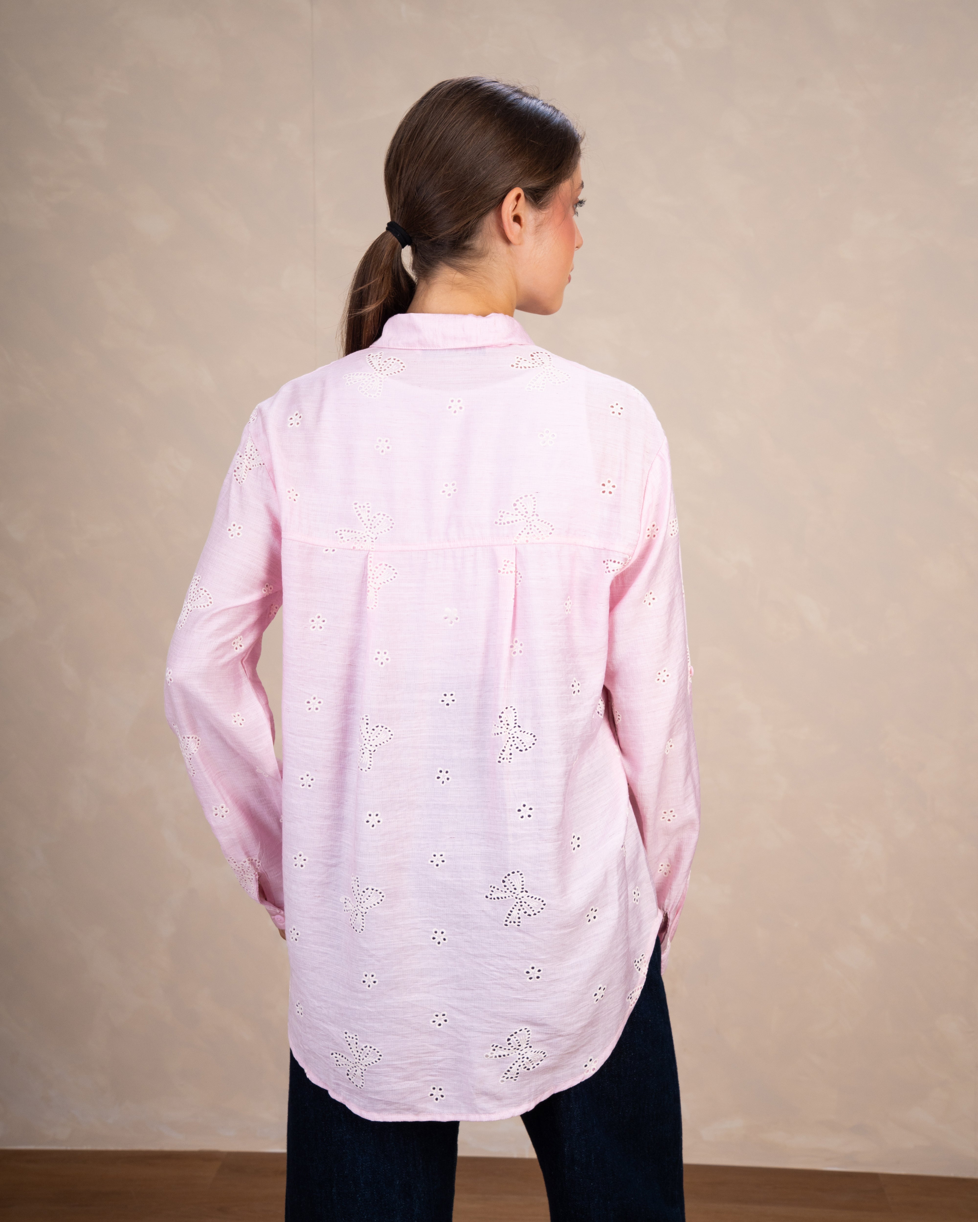 Title: Embroidered Shirt With Bow Detail