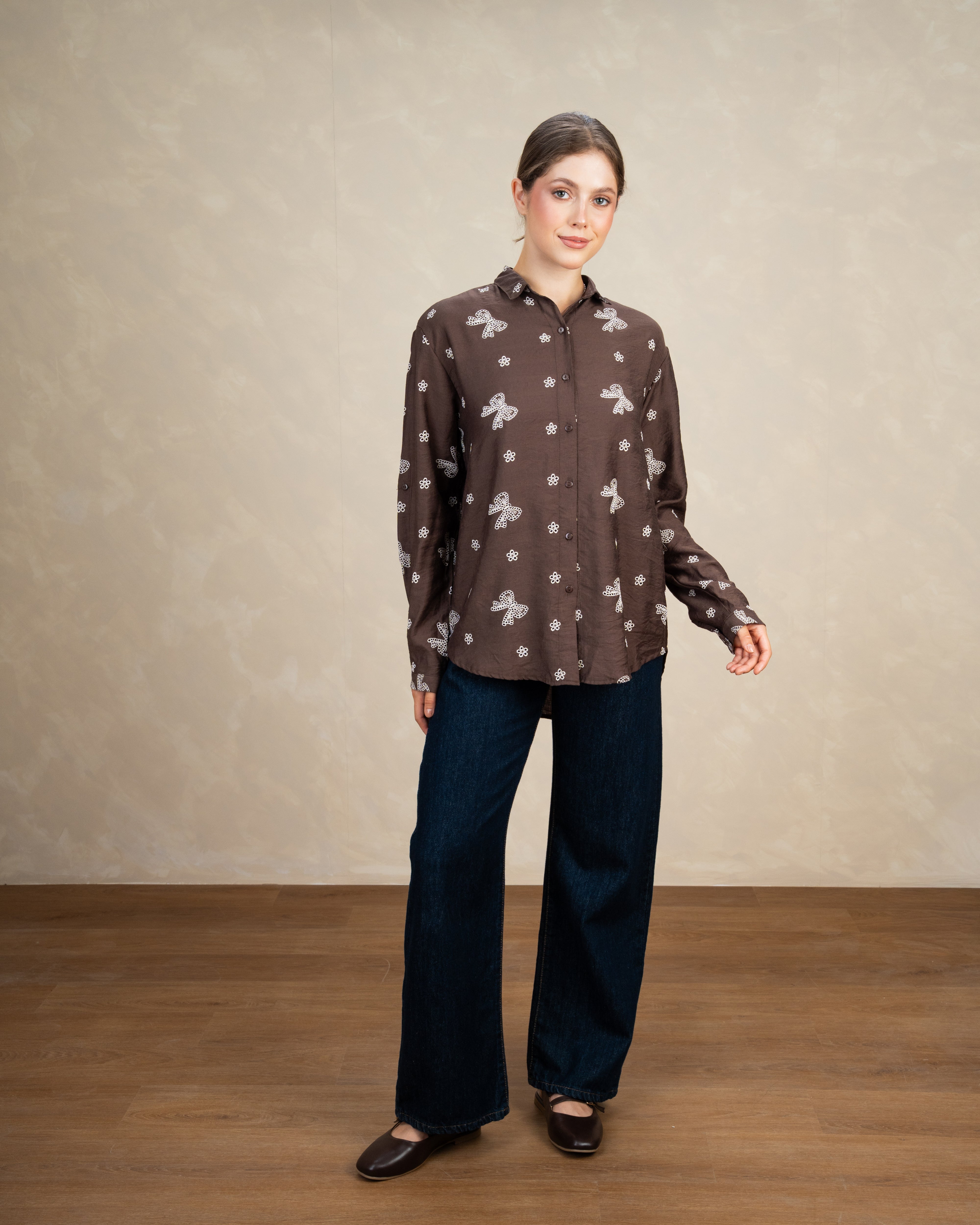 Title: Embroidered Shirt With Bow Detail