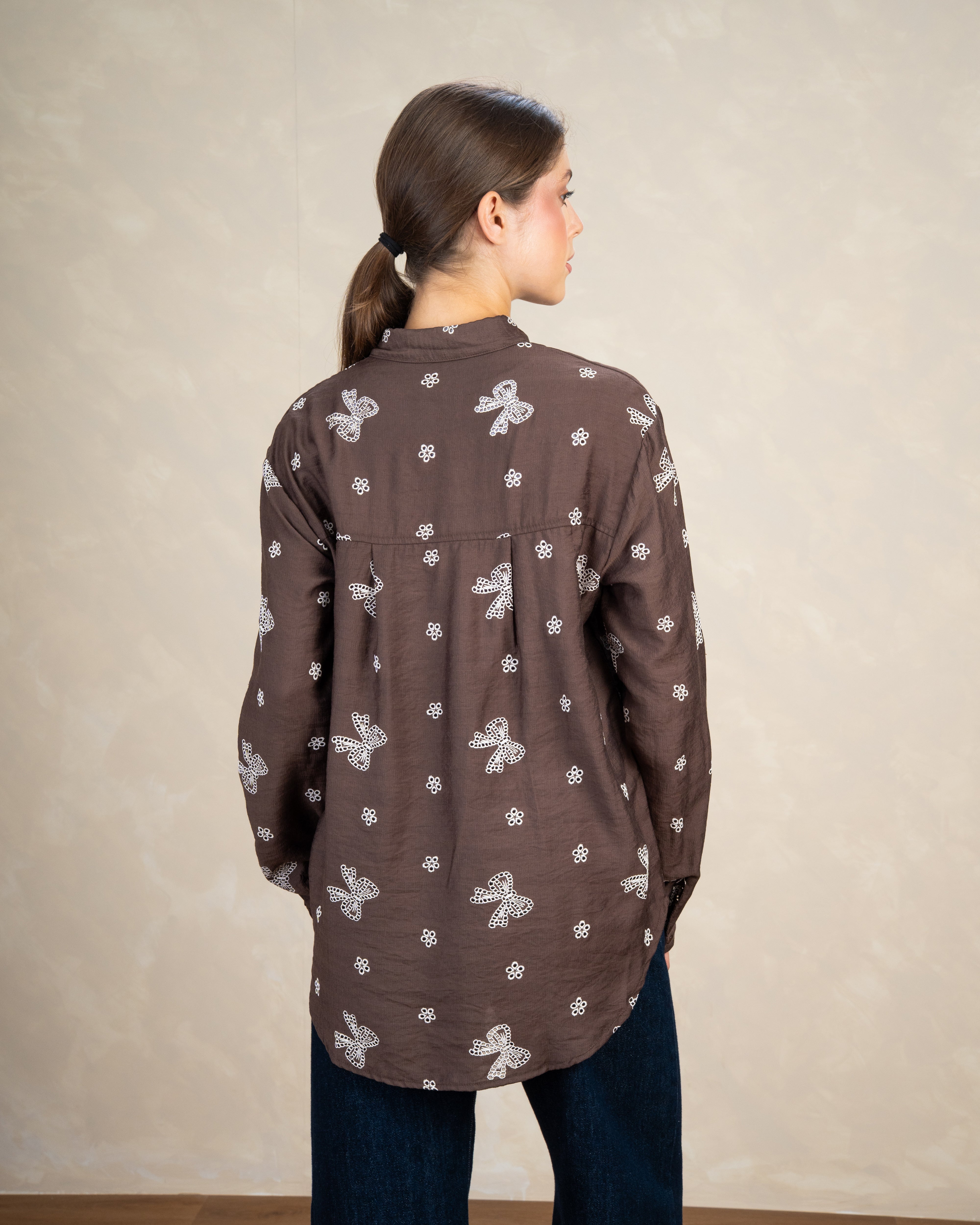 Title: Embroidered Shirt With Bow Detail