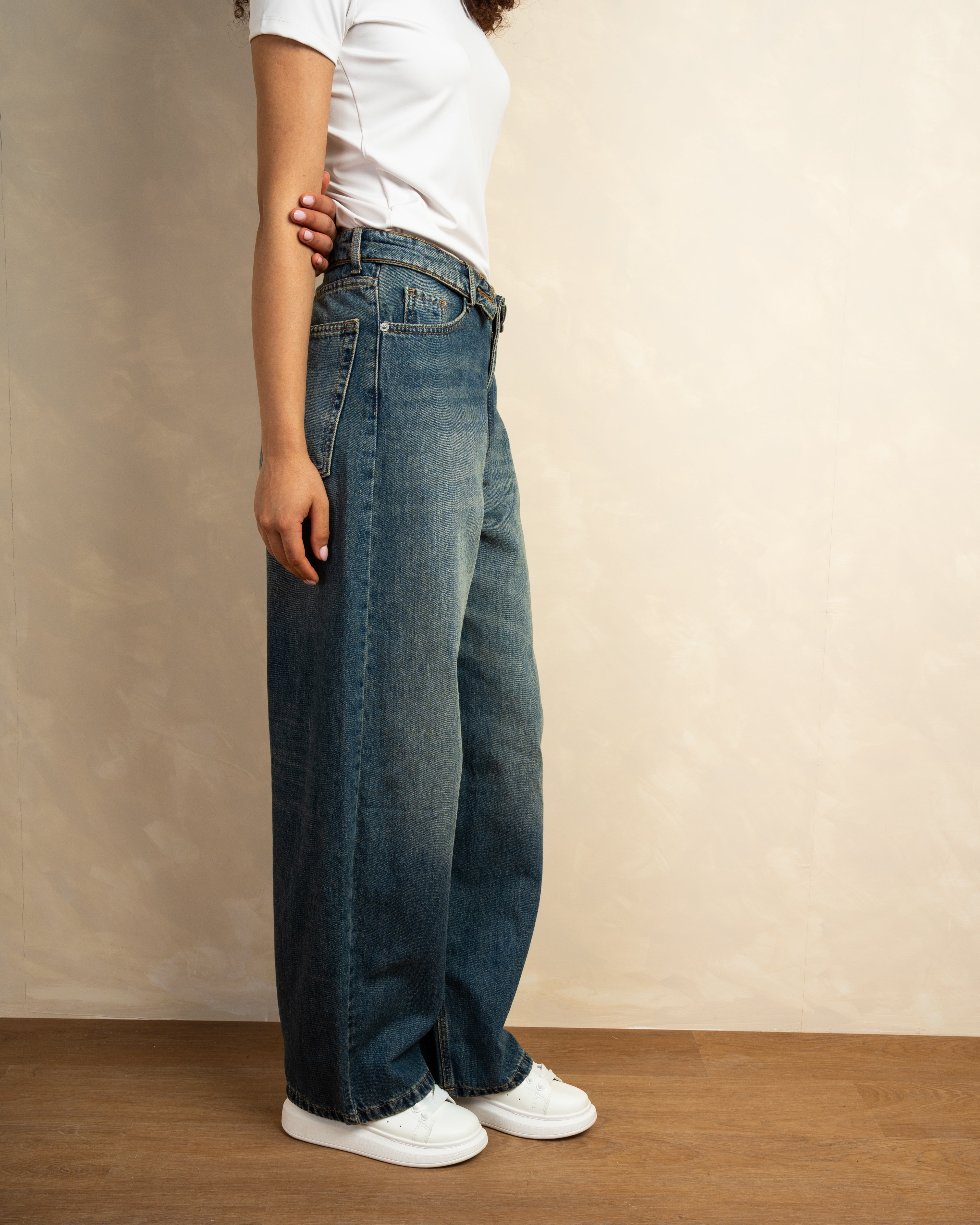 Denim Trouser With Folded Waistband