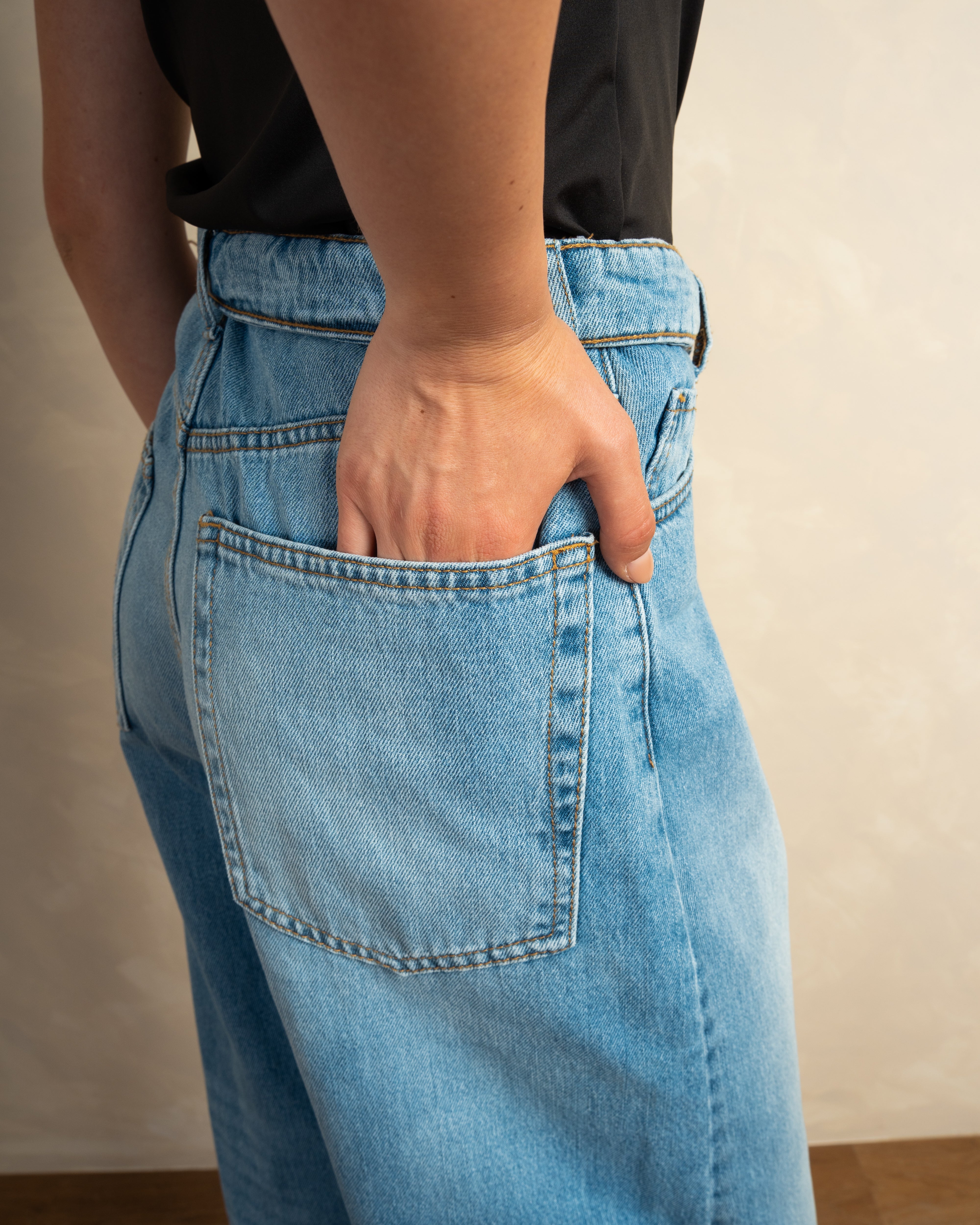 Denim Trouser With Folded Waistband