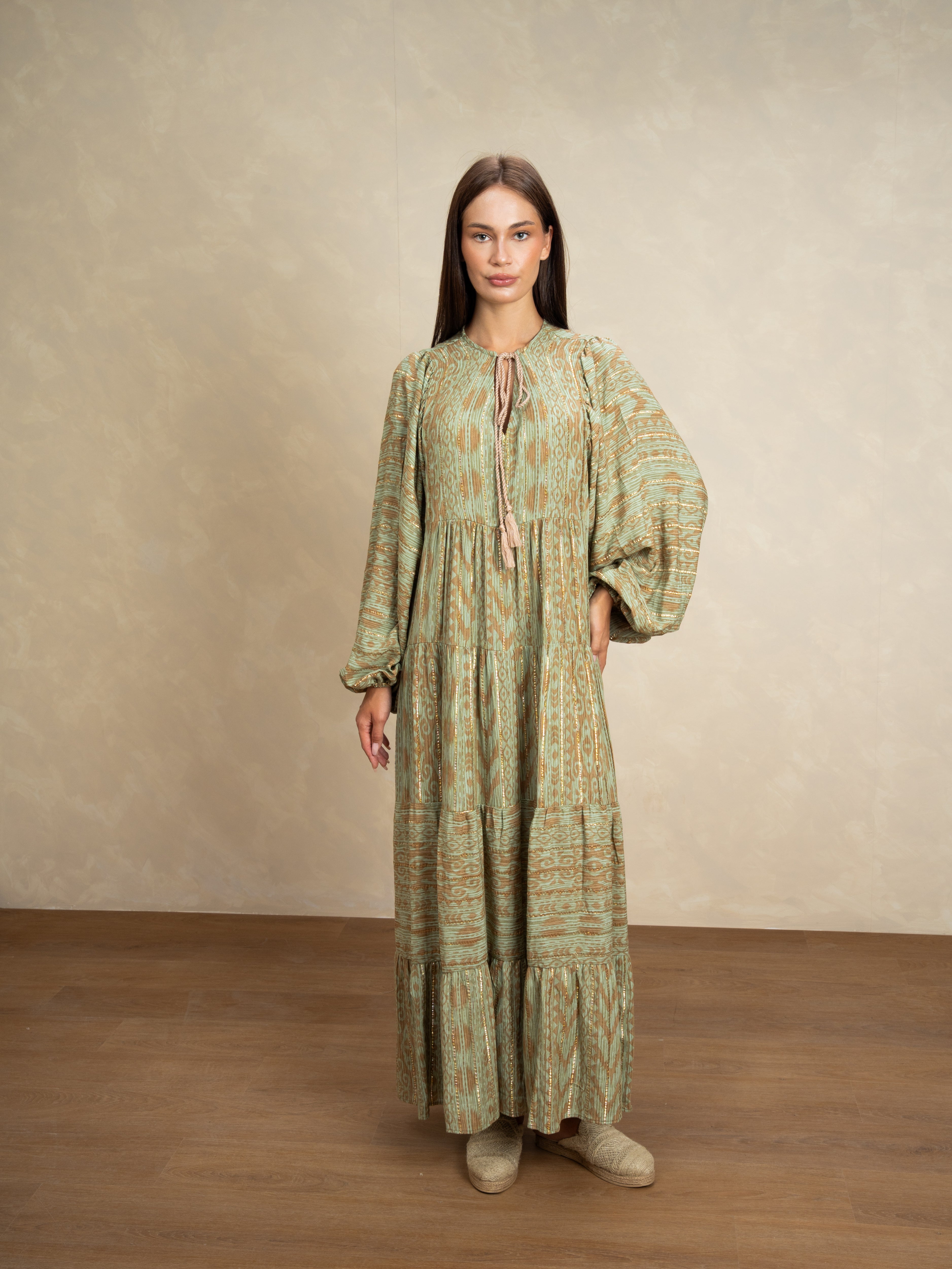 Patterned Tie Neck Dress