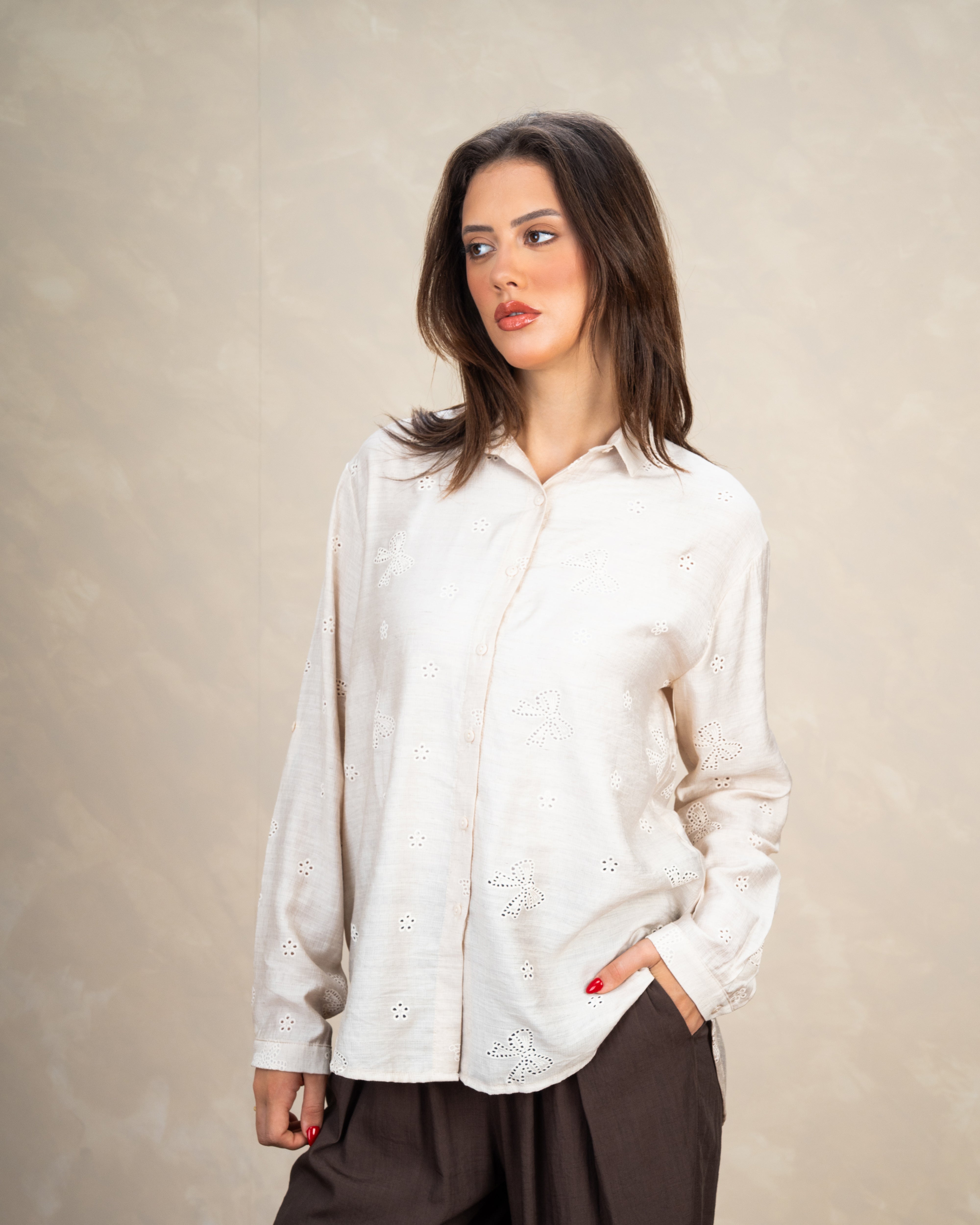 Title: Embroidered Shirt With Bow Detail