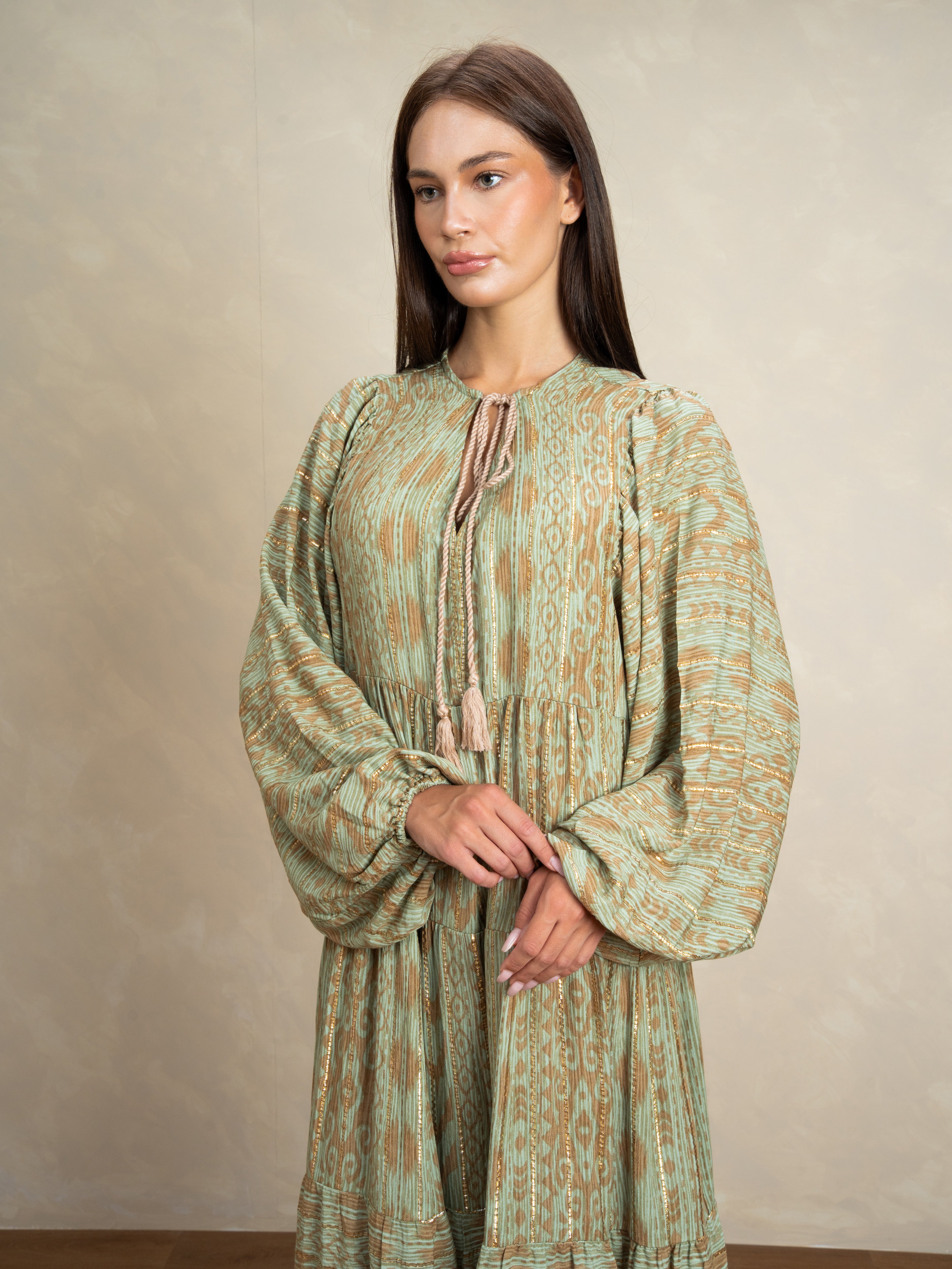 Patterned Tie Neck Dress