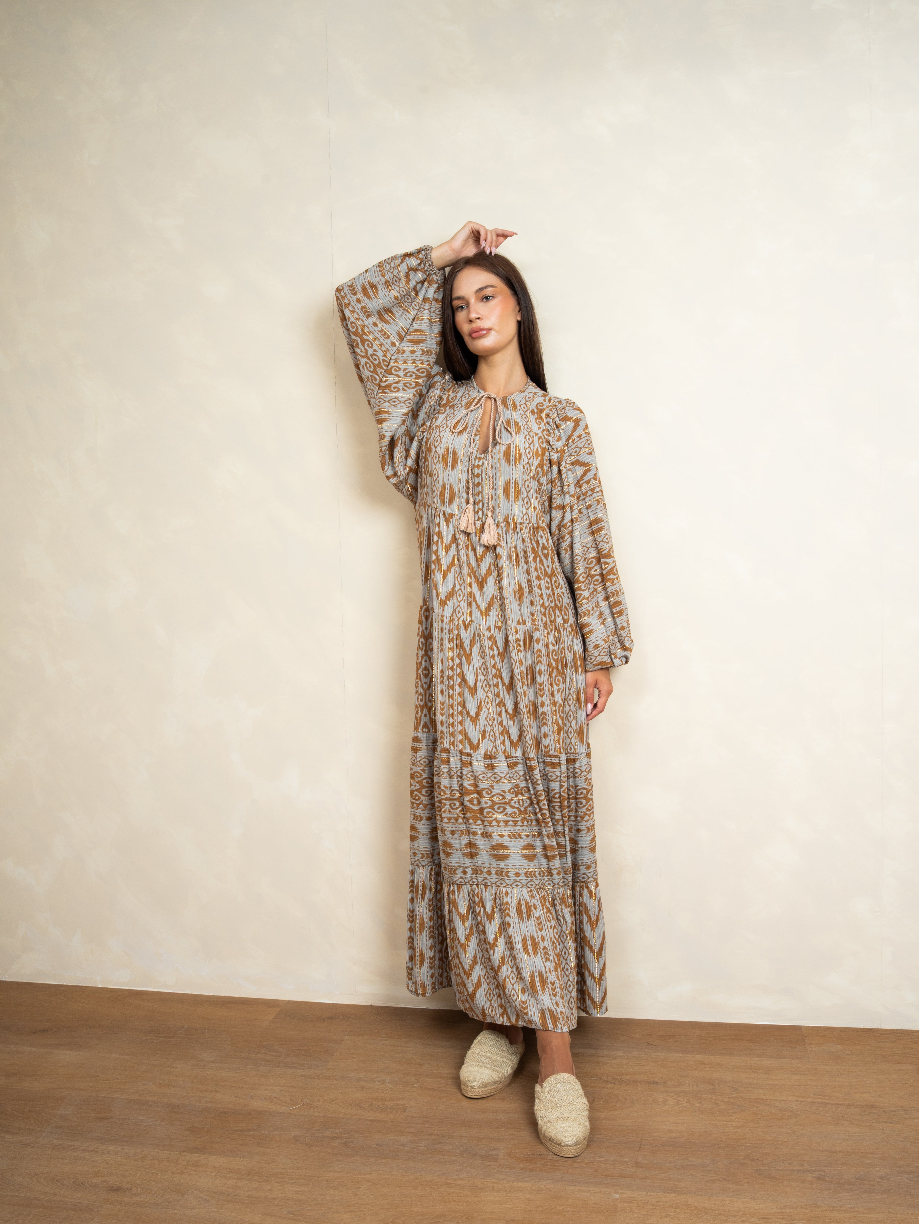 Patterned Tie Neck Dress