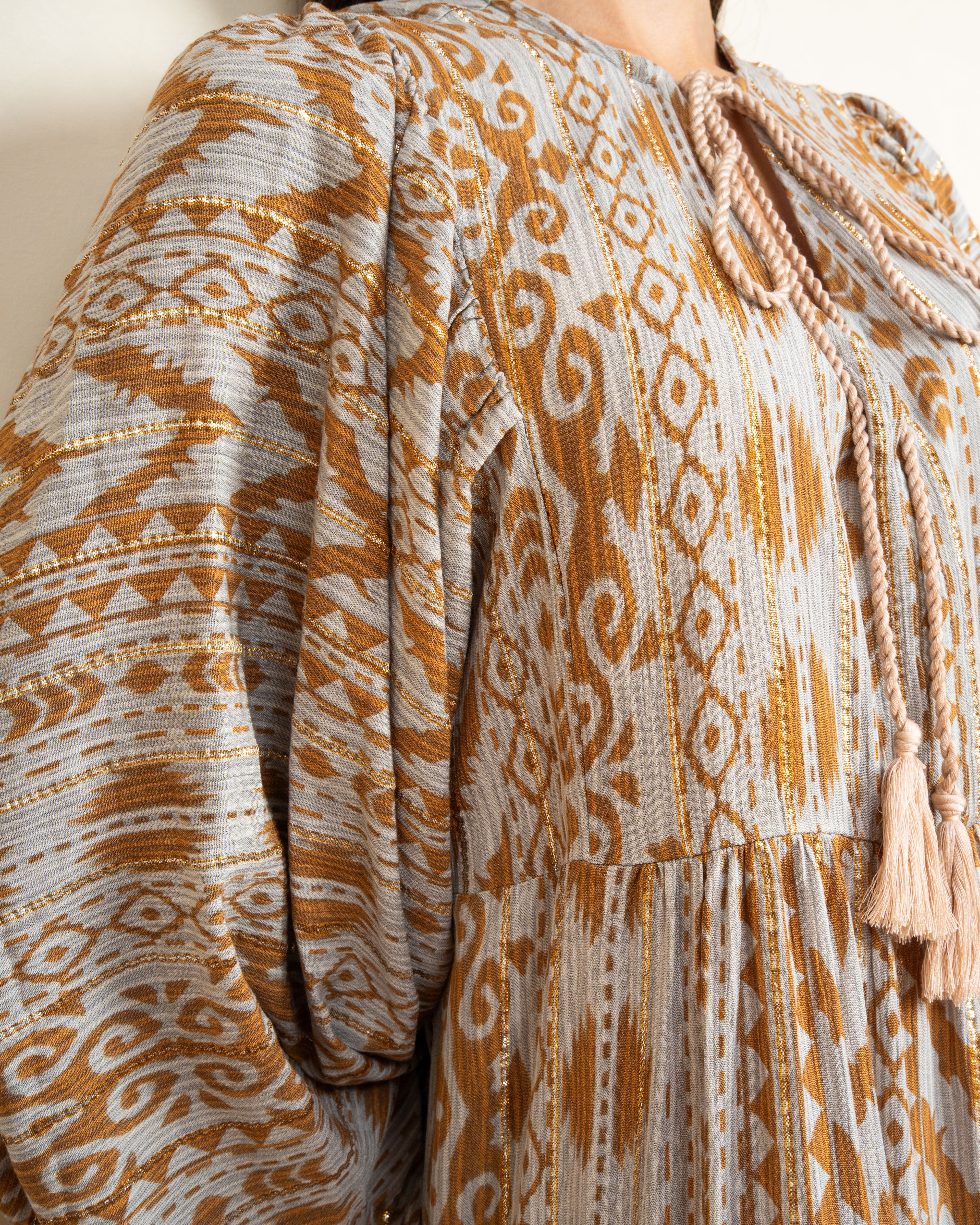 Patterned Tie Neck Dress