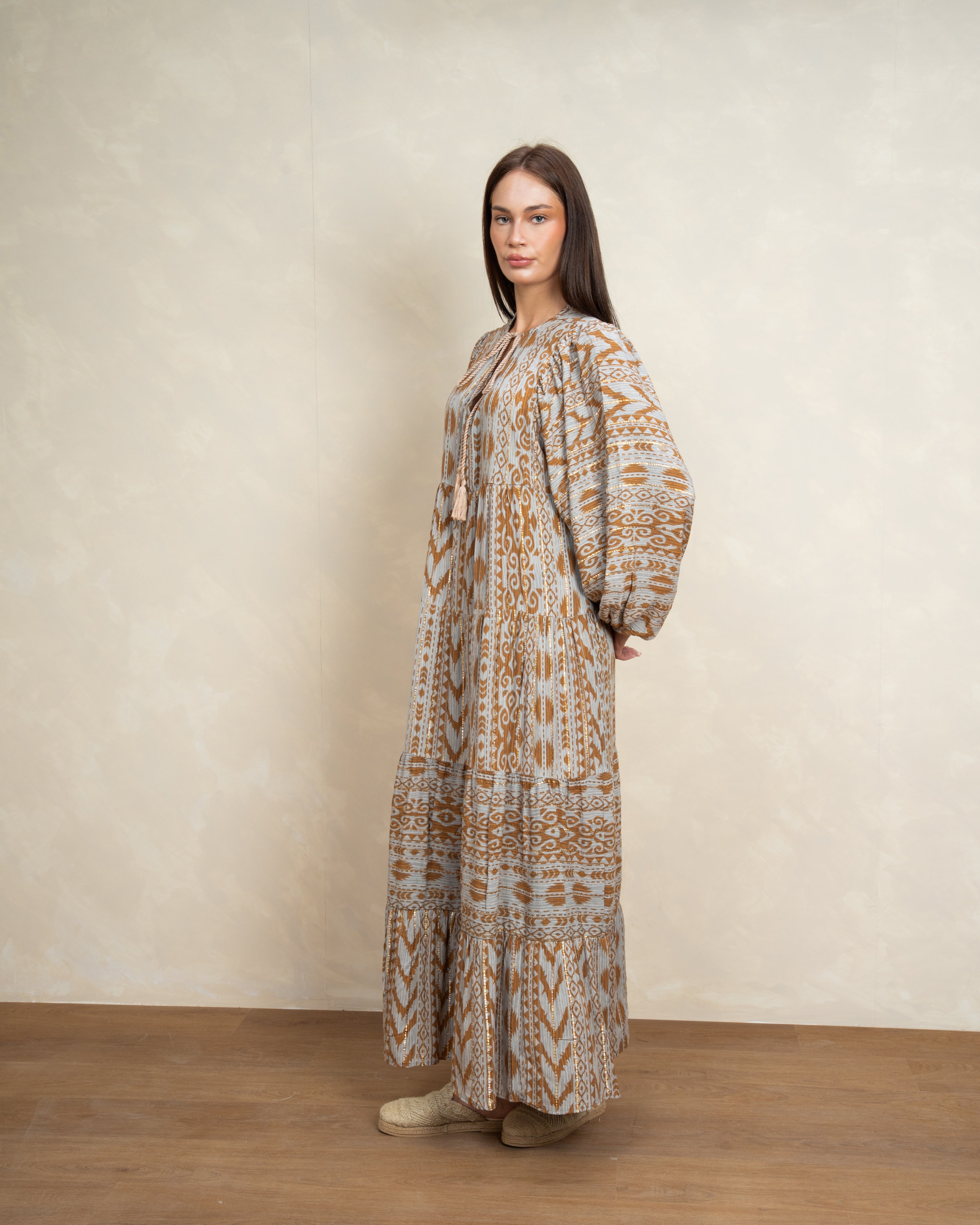 Patterned Tie Neck Dress