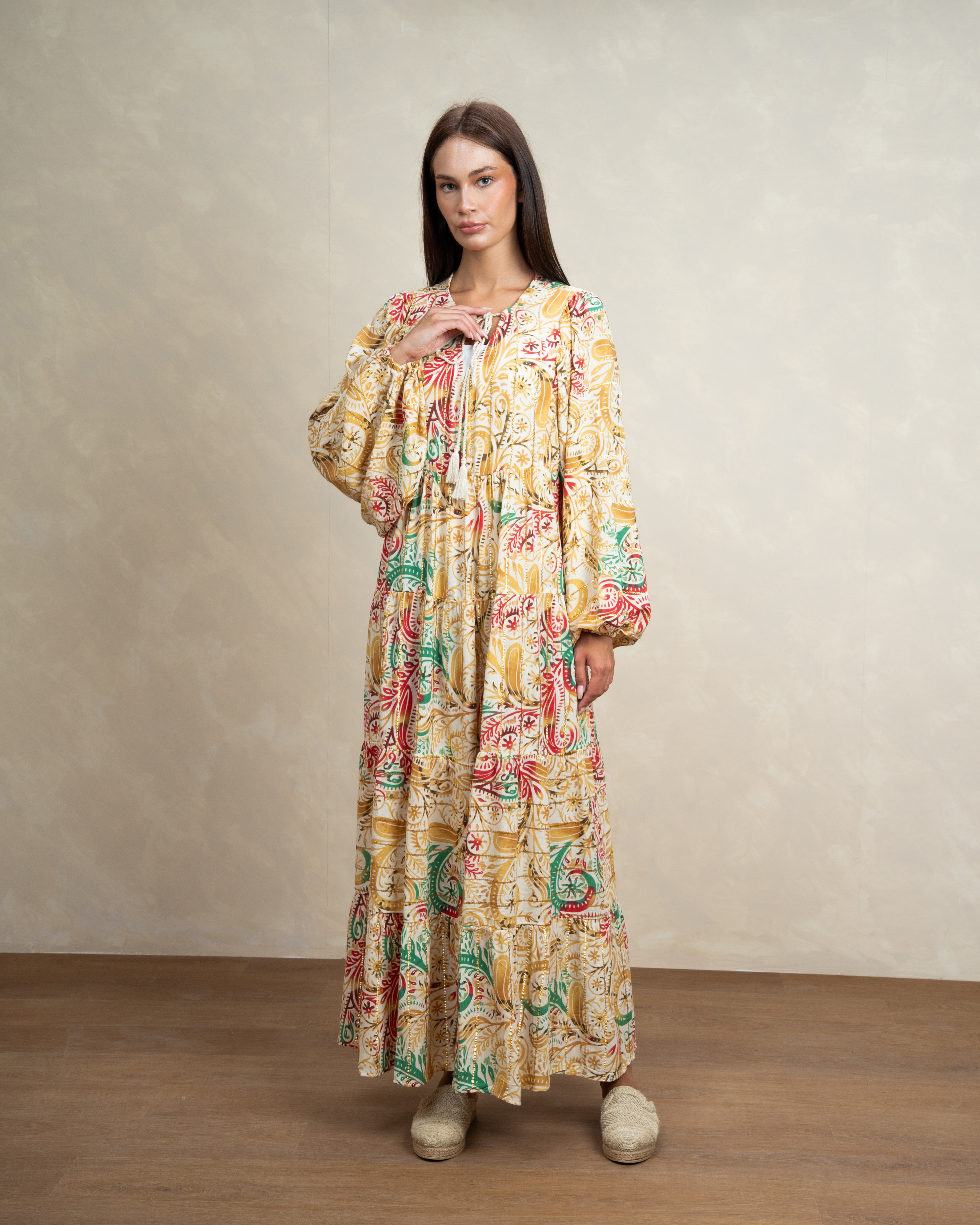 Patterned Tie Neck Dress