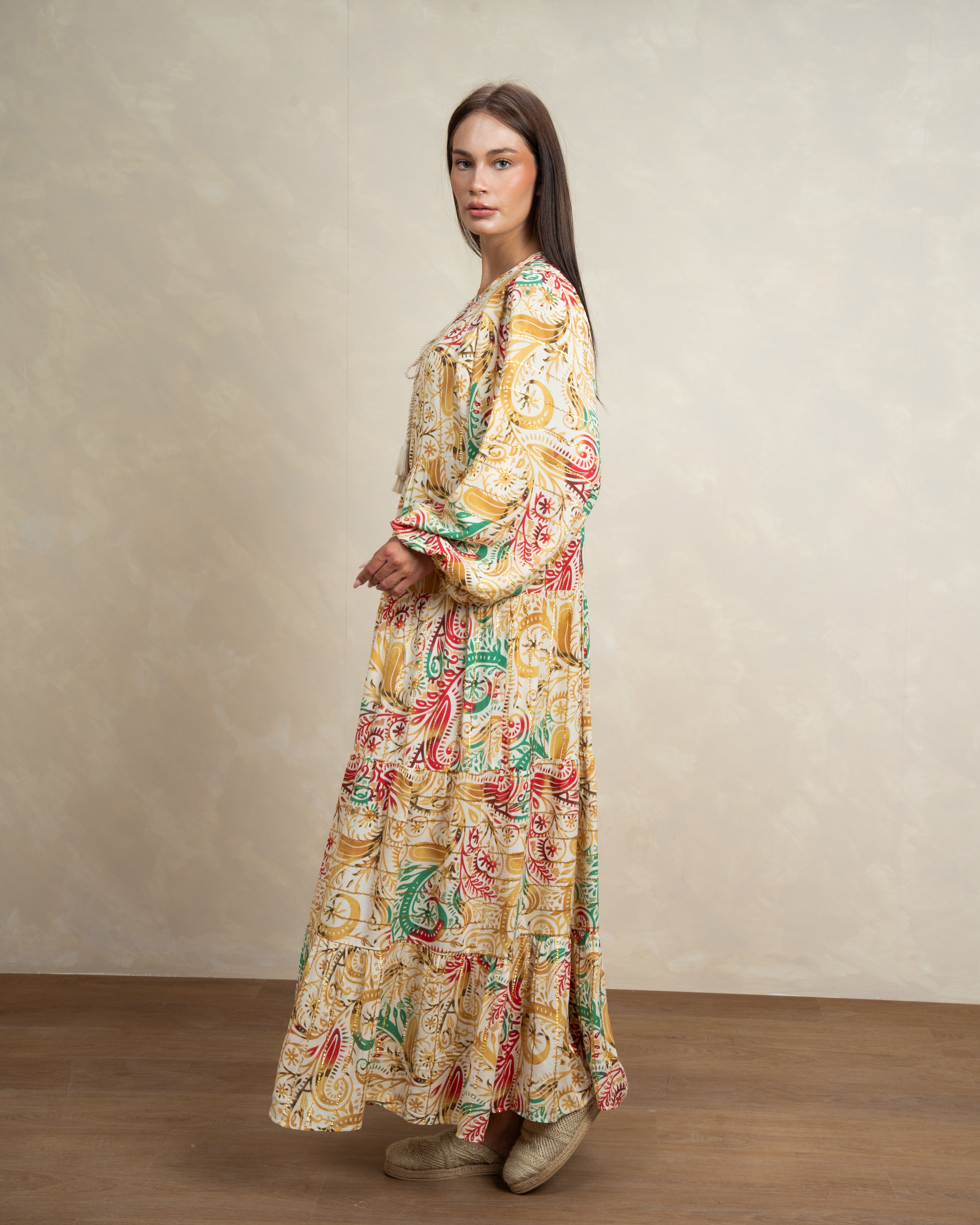 Patterned Tie Neck Dress