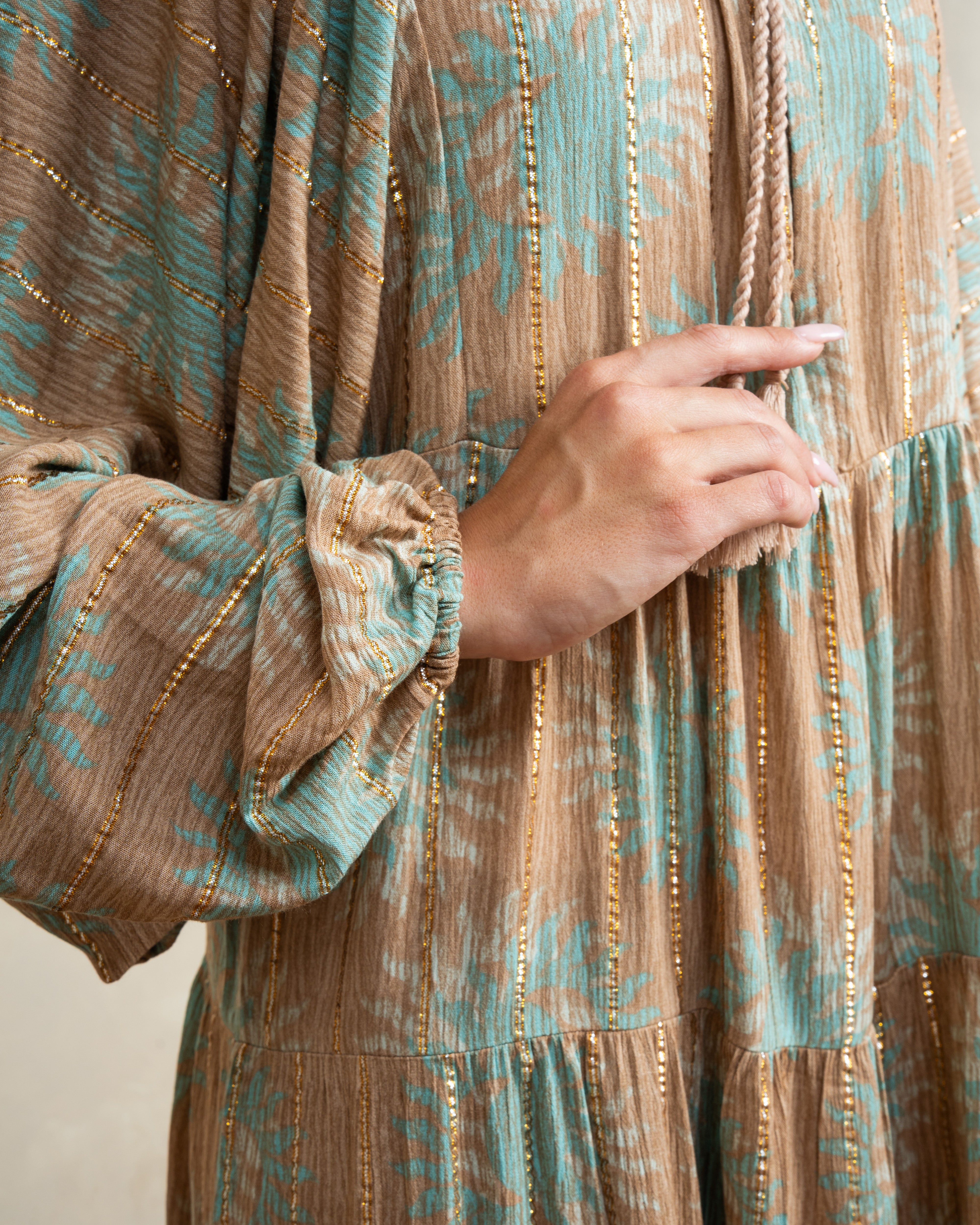 Patterned Tie Neck Dress