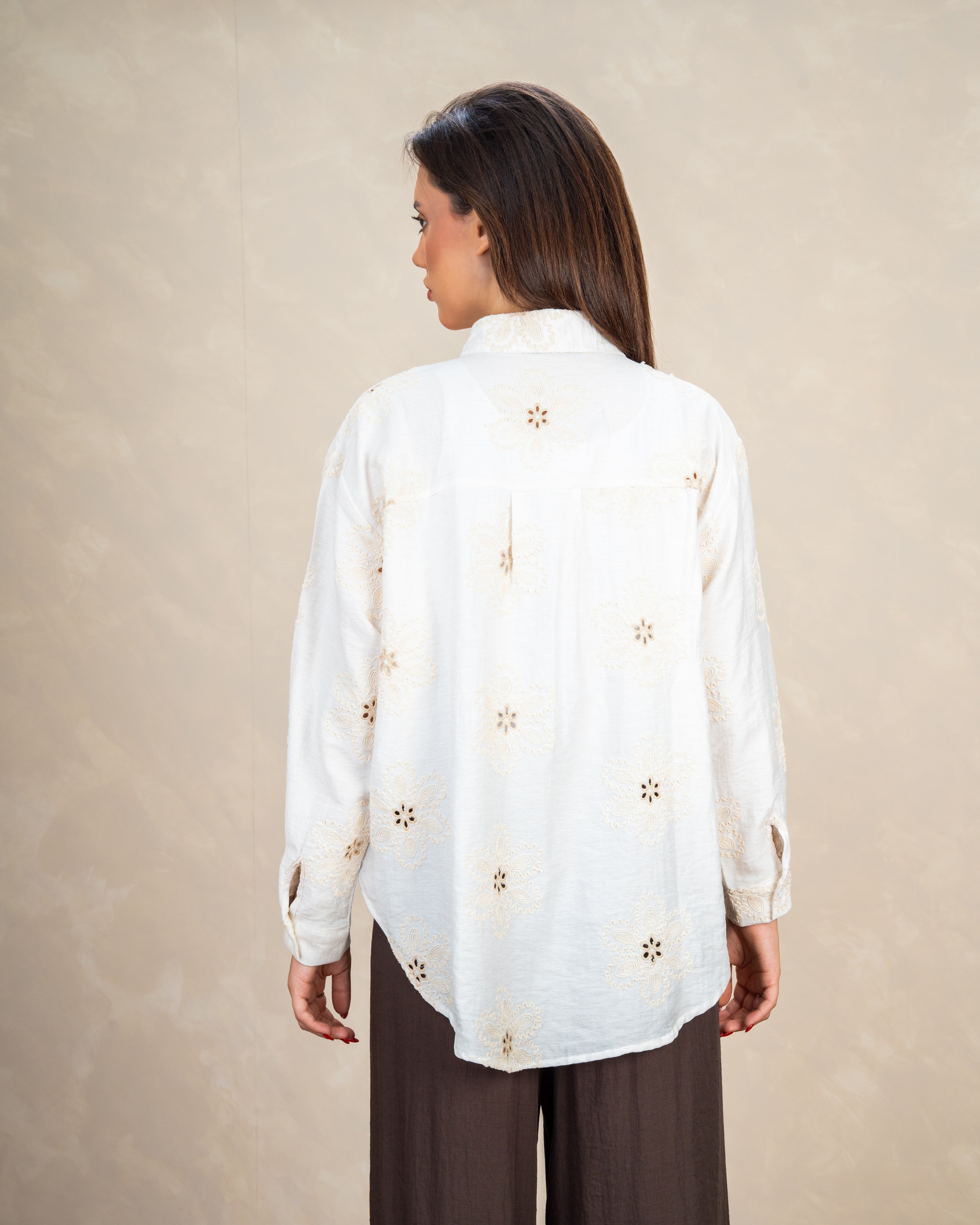 Elegant Long Floral Detail Shirt