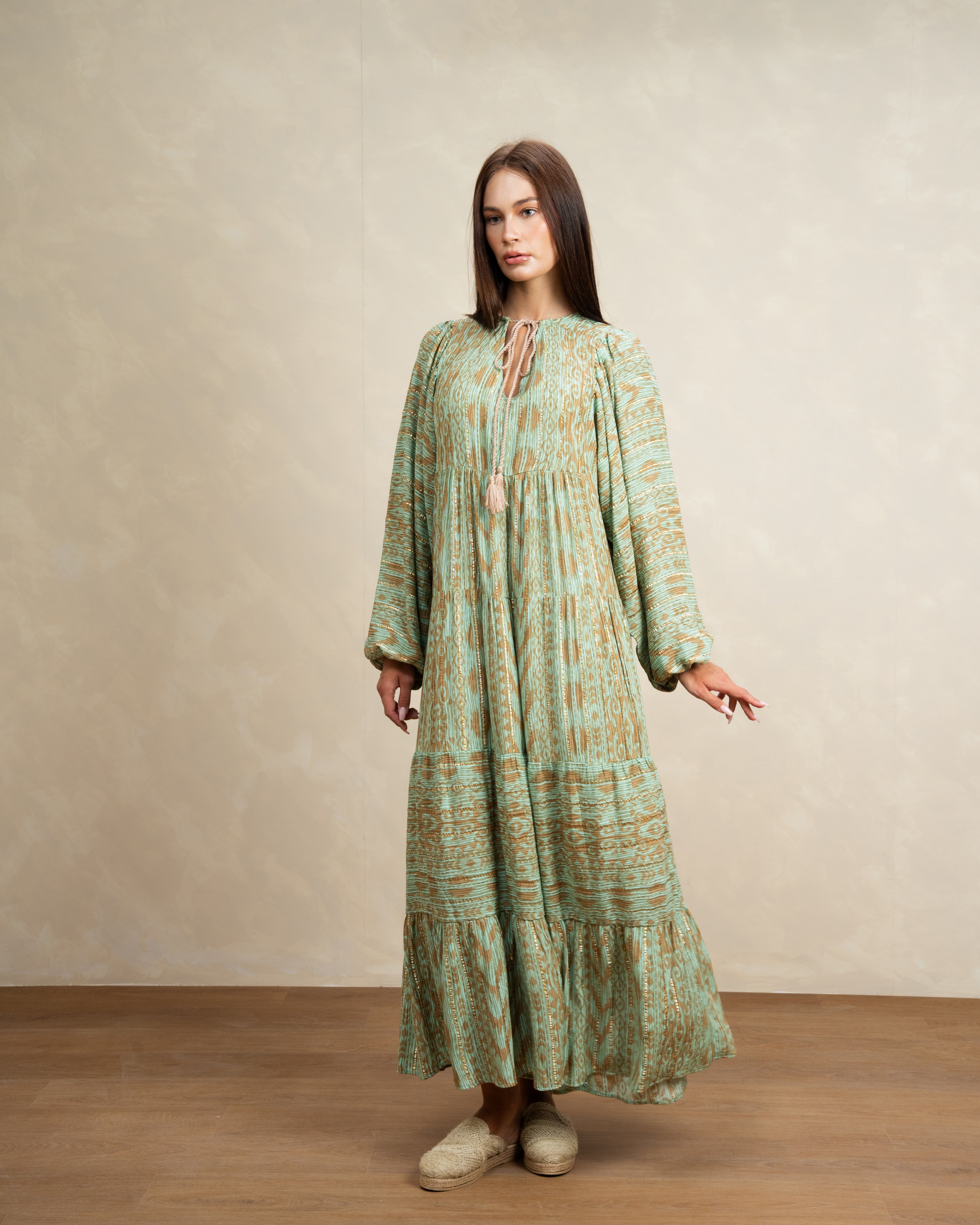 Patterned Tie Neck Dress