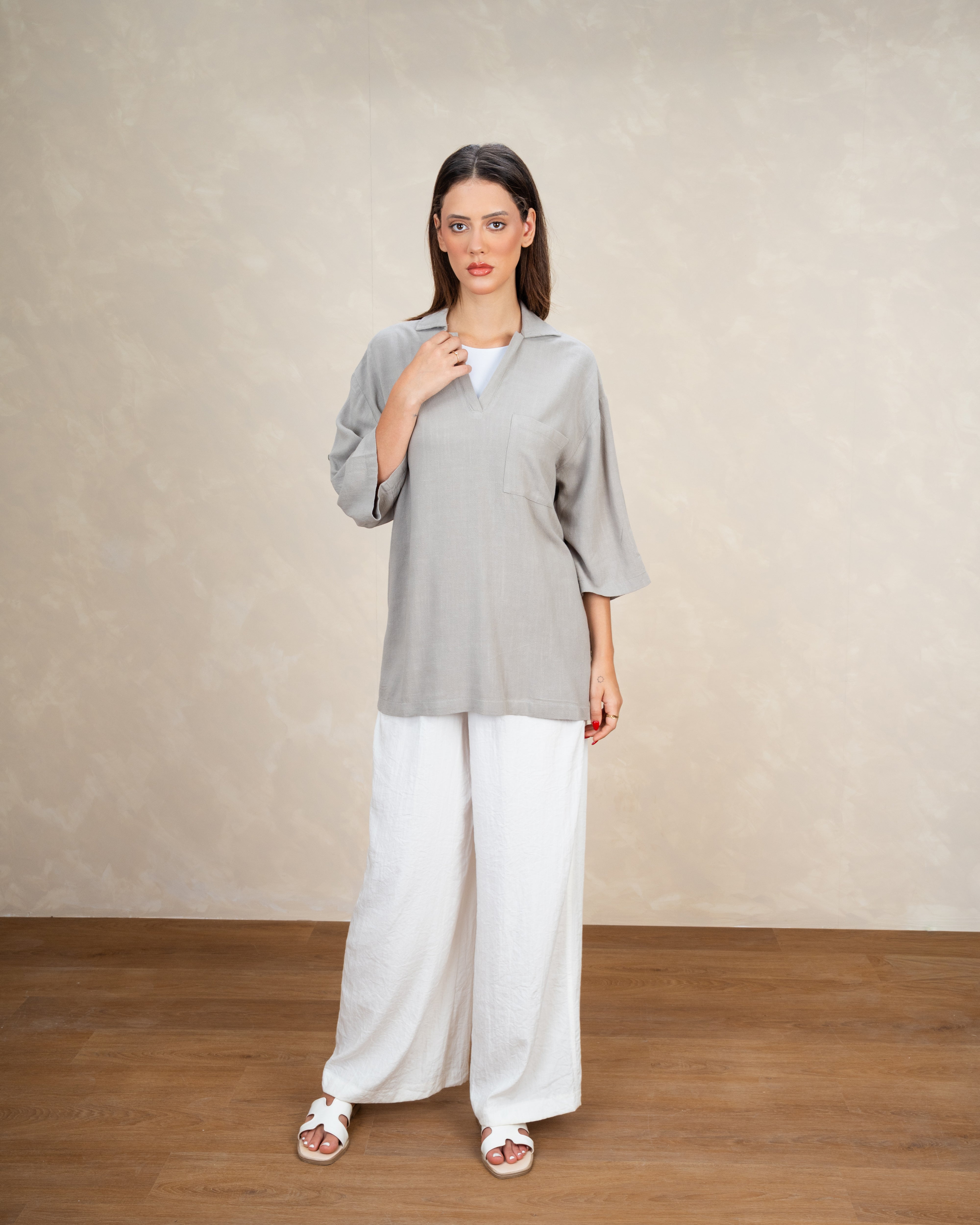 Minimal Linen Blouse With Pocket
