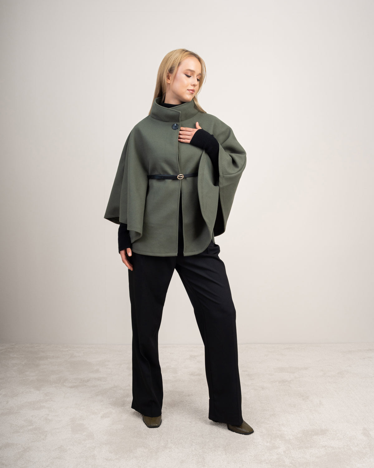 Wool Cape Pullover With Belt