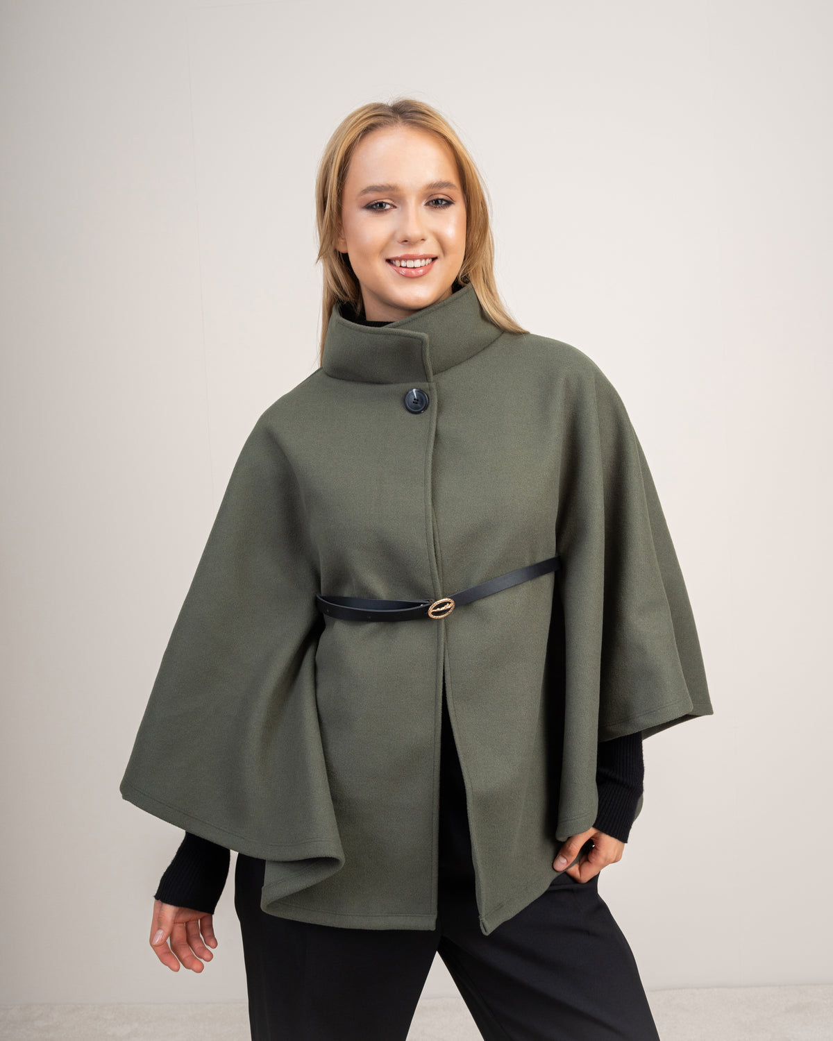 Wool Cape Pullover With Belt