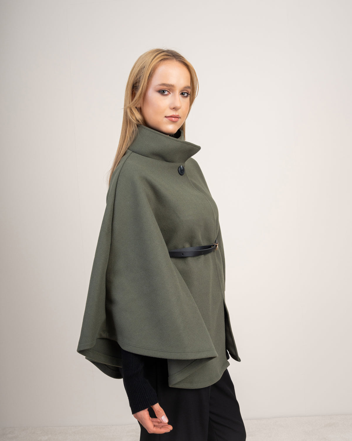 Wool Cape Pullover With Belt