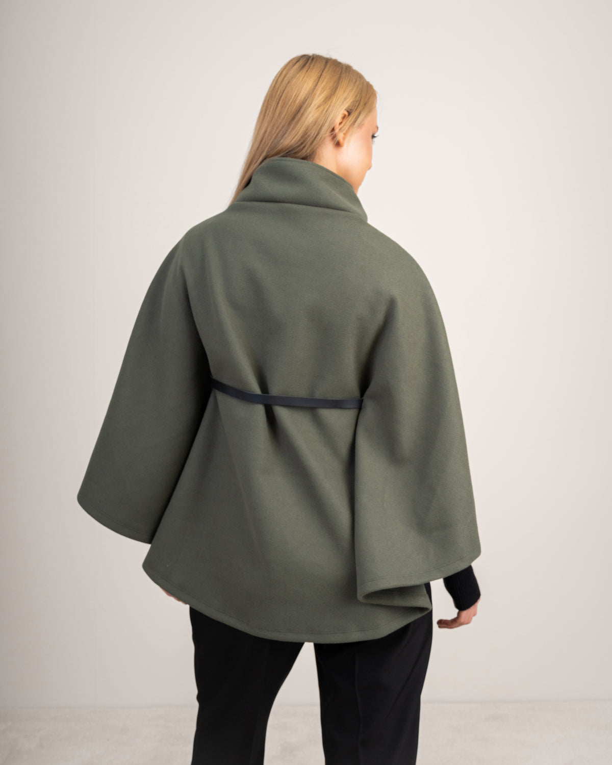 Wool Cape Pullover With Belt