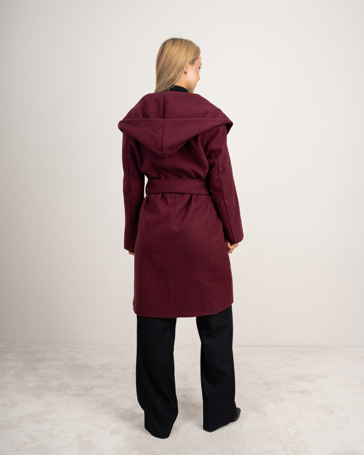 Patterned Wool Coat With Belt