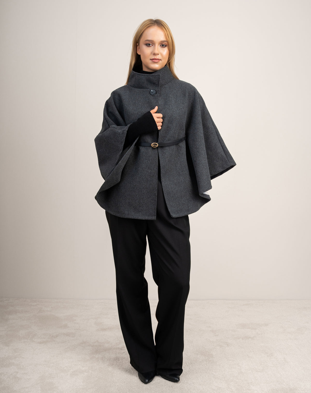 Wool Cape Pullover With Belt
