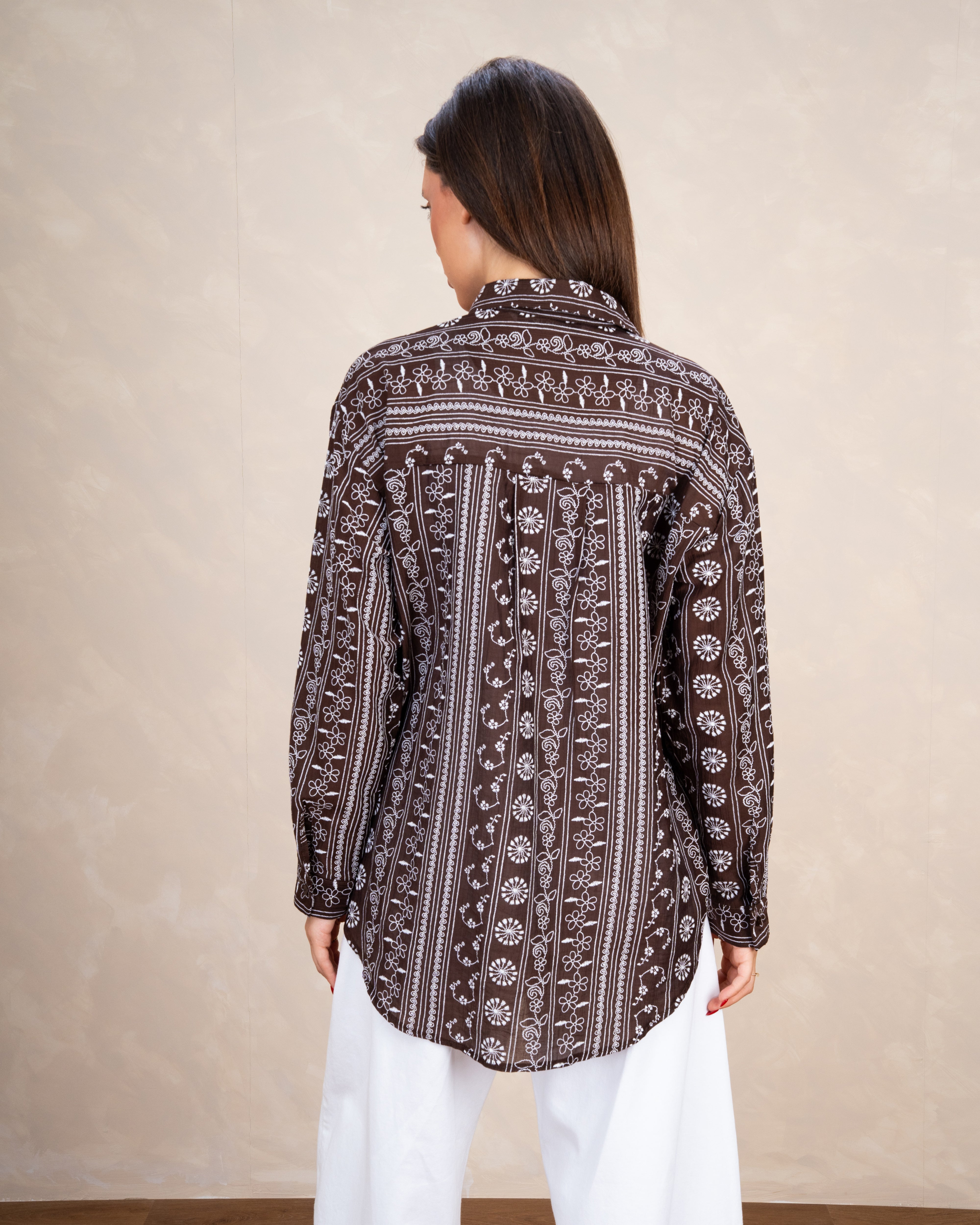 Vertical Floral Embroidery Shirt