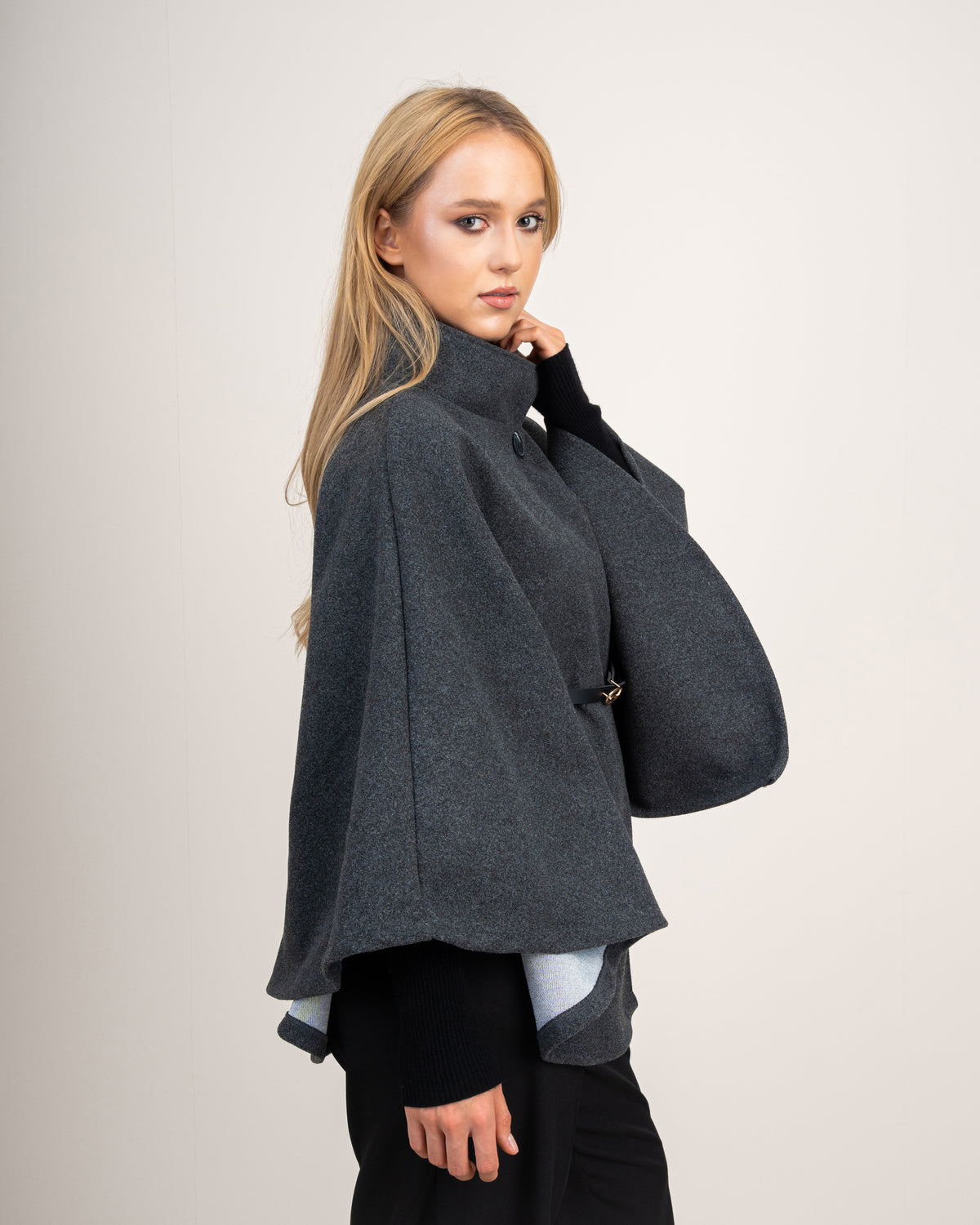 Wool Cape Pullover With Belt