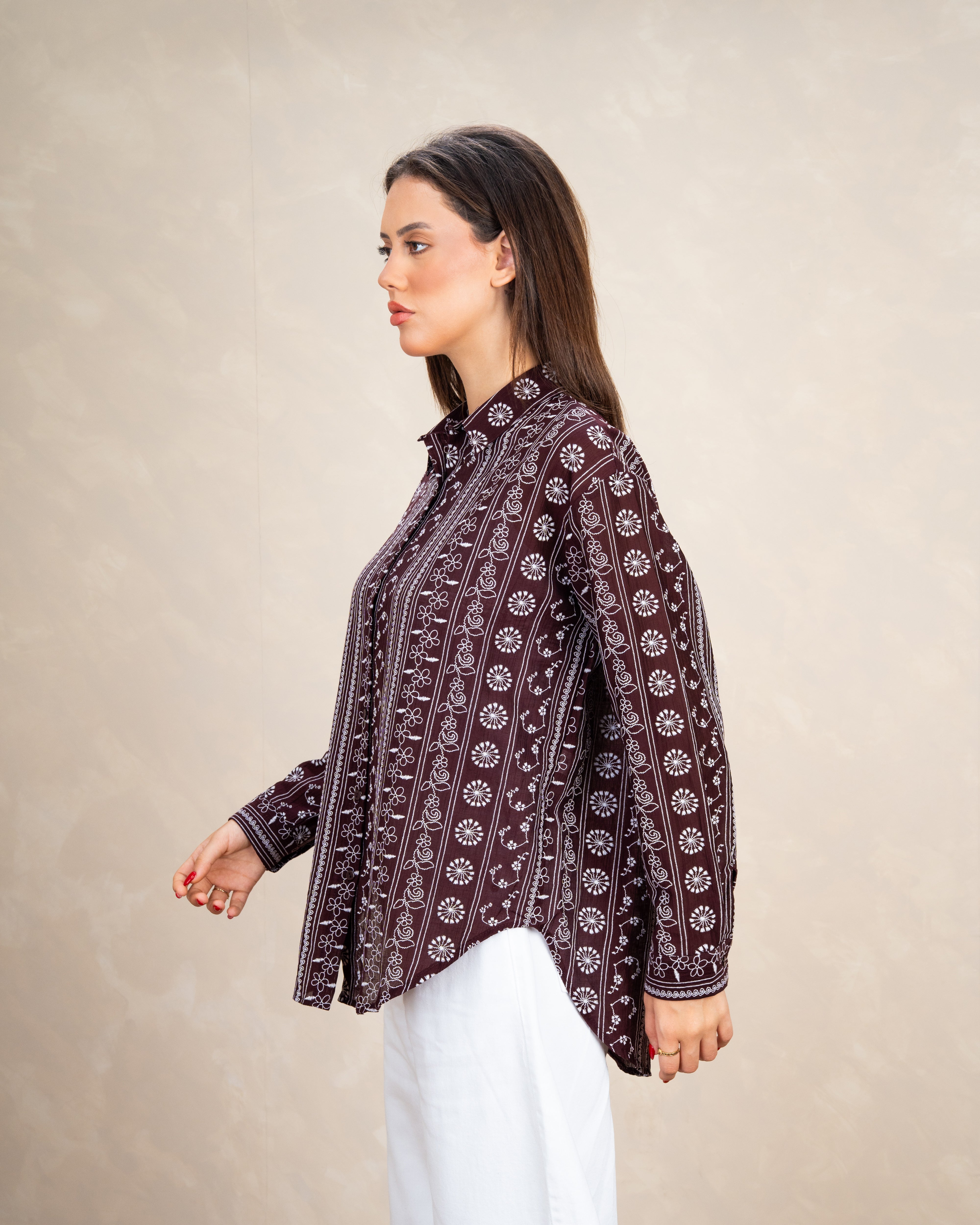 Vertical Floral Embroidery Shirt