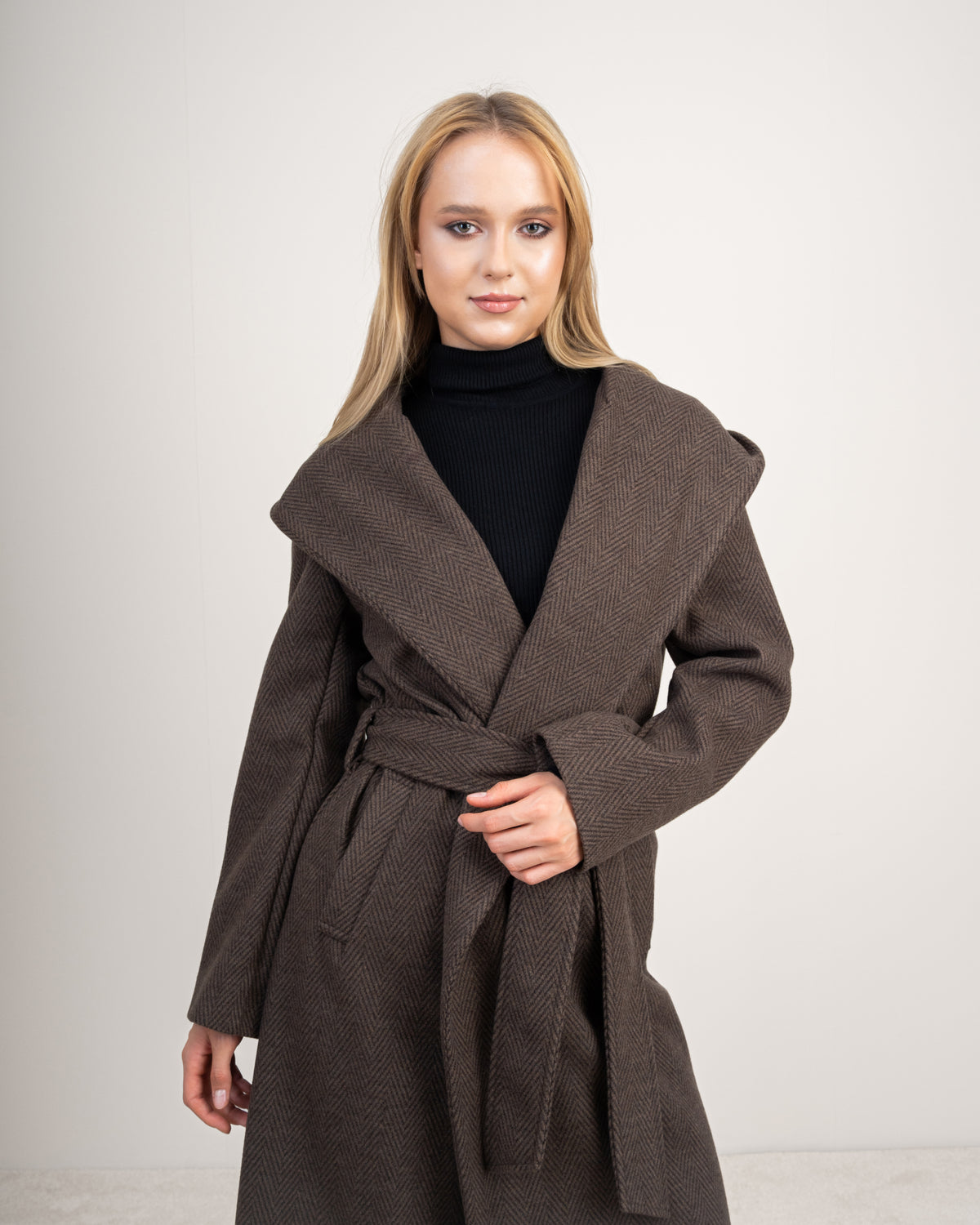 Patterned Wool Coat With Belt