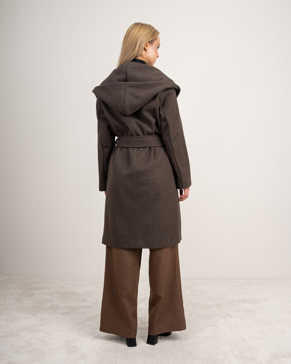 Patterned Wool Coat With Belt