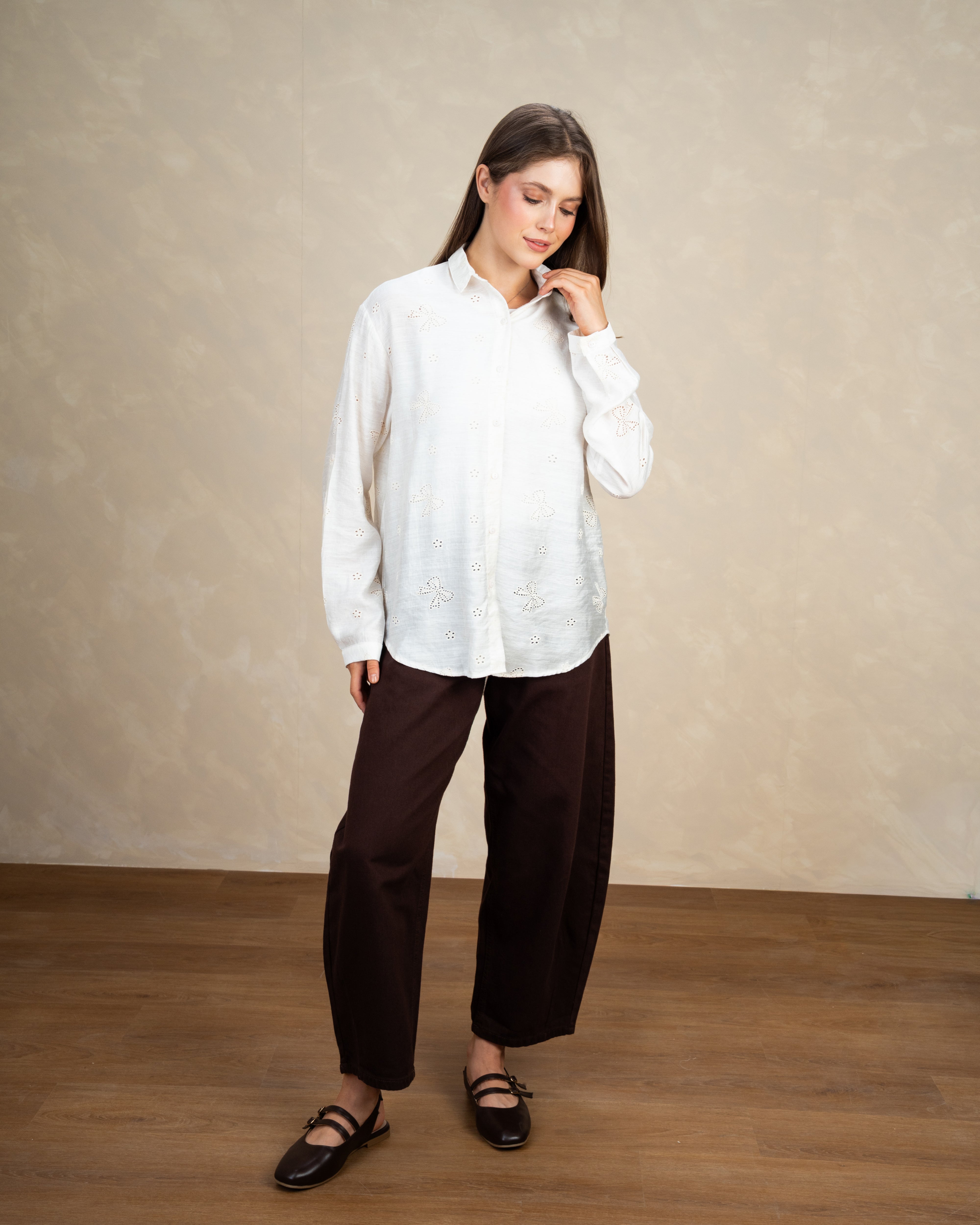 Title: Embroidered Shirt With Bow Detail