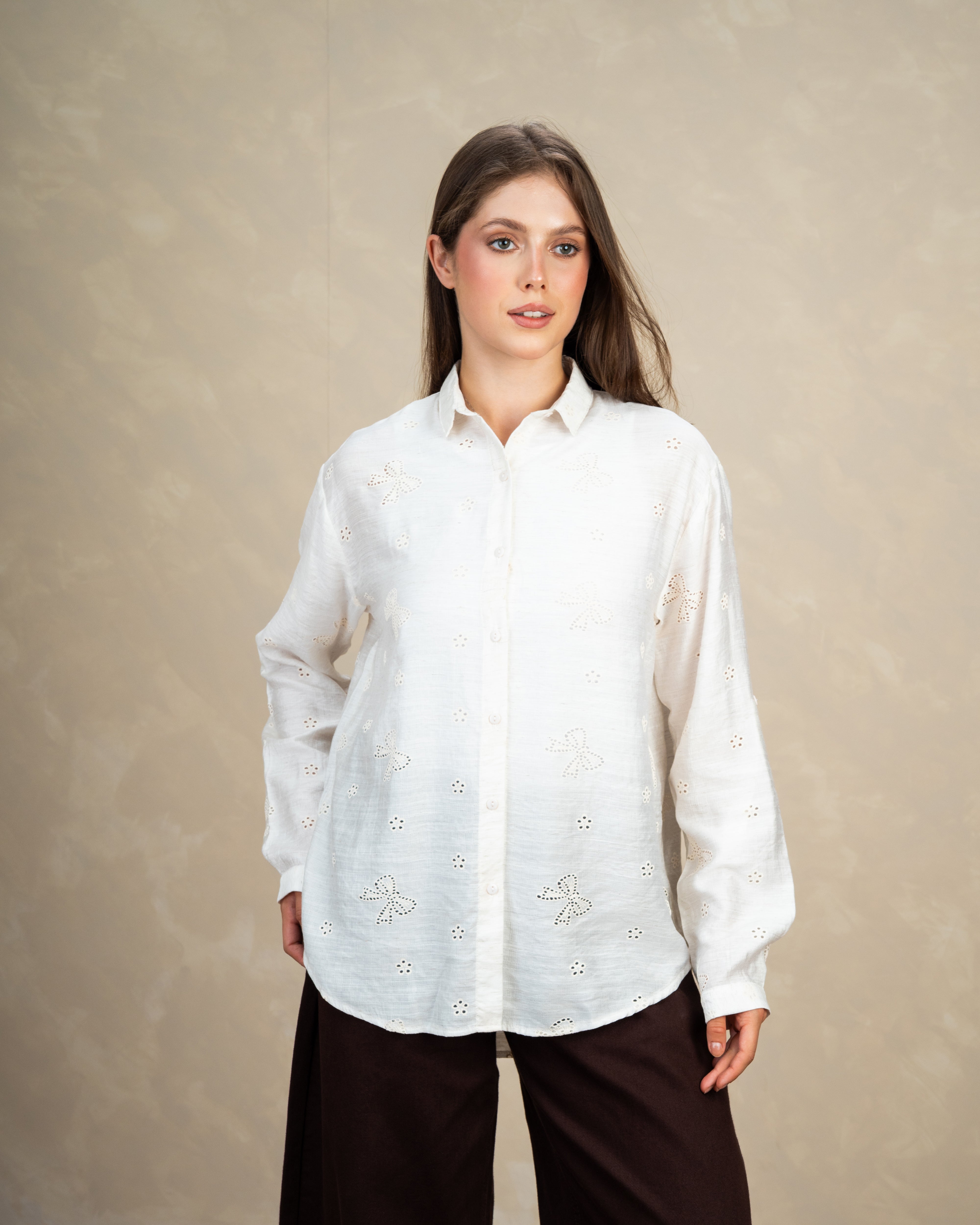 Title: Embroidered Shirt With Bow Detail