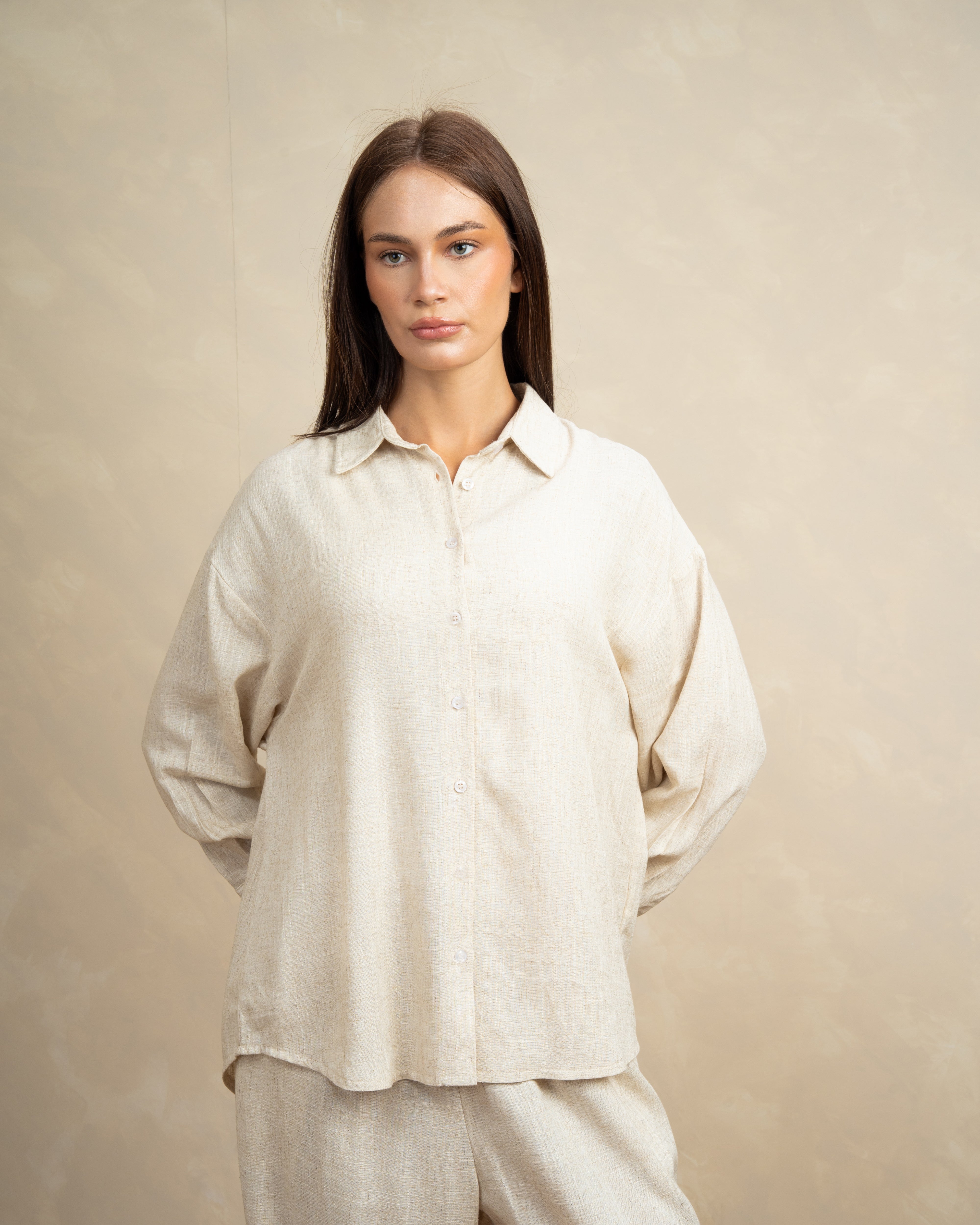 Plain Linen Shirt With Colored Buttons