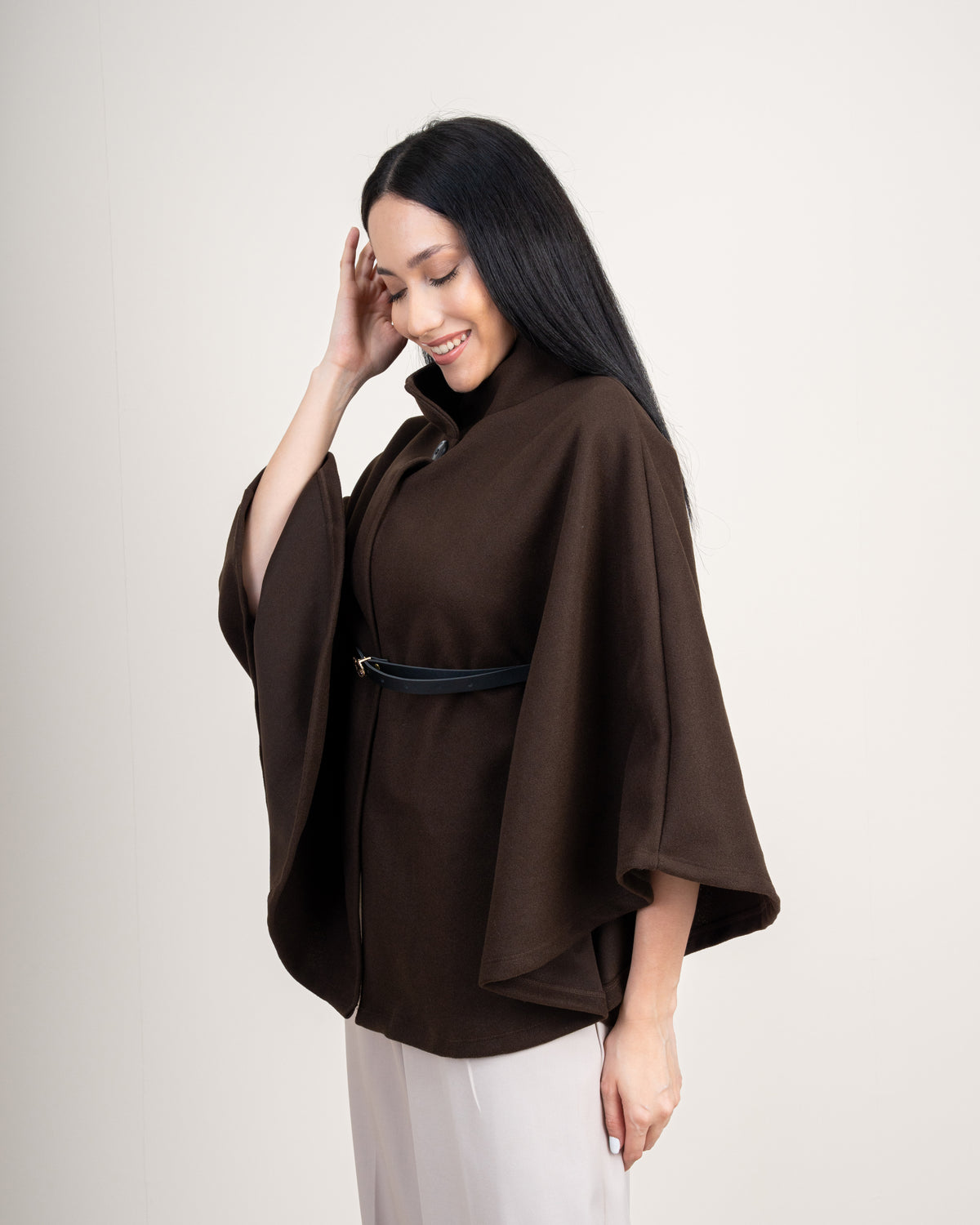 Wool Cape Pullover With Belt