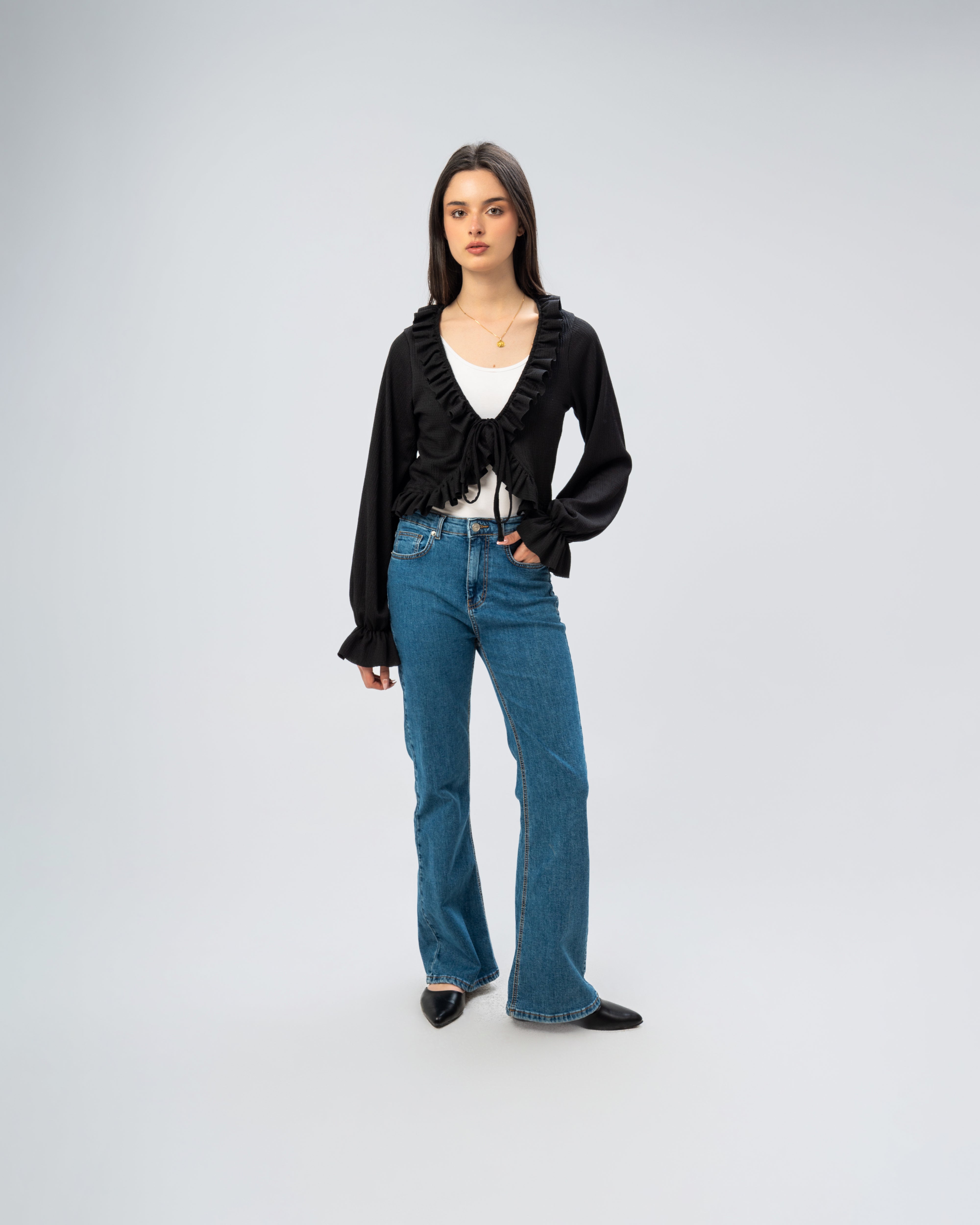 Ruffled Tie-Front Cropped Blouse
