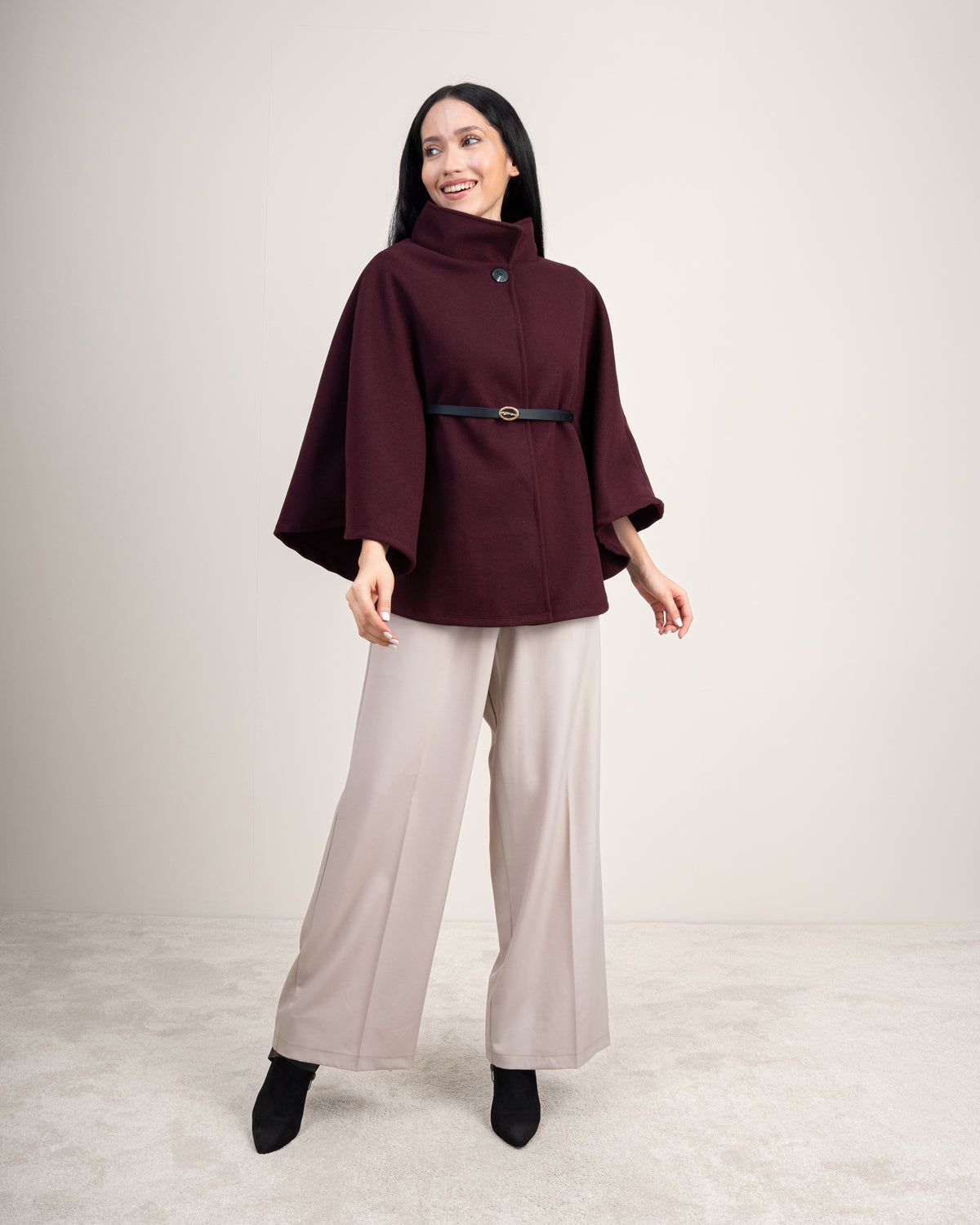 Wool Cape Pullover With Belt