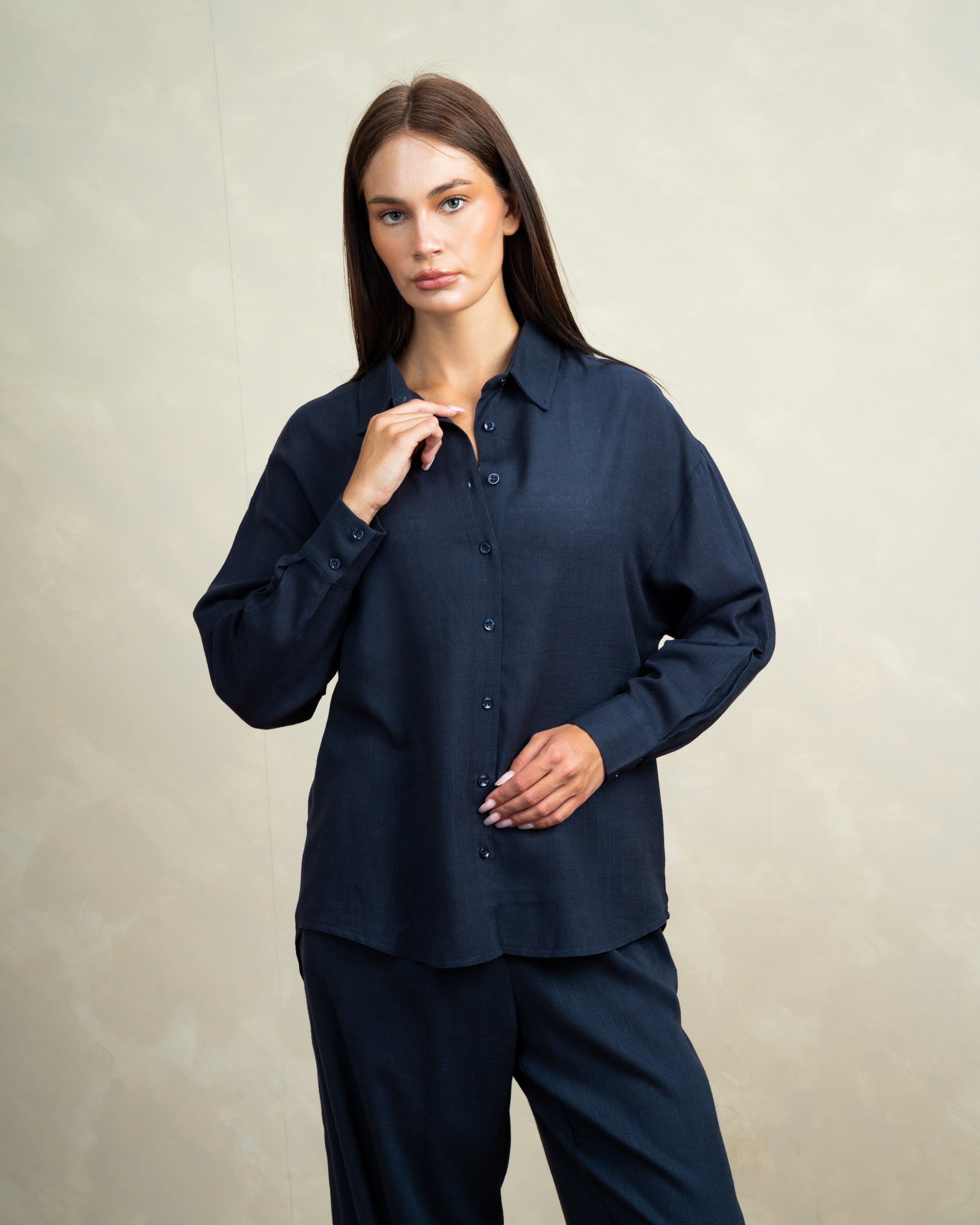 Plain Linen Shirt With Colored Buttons