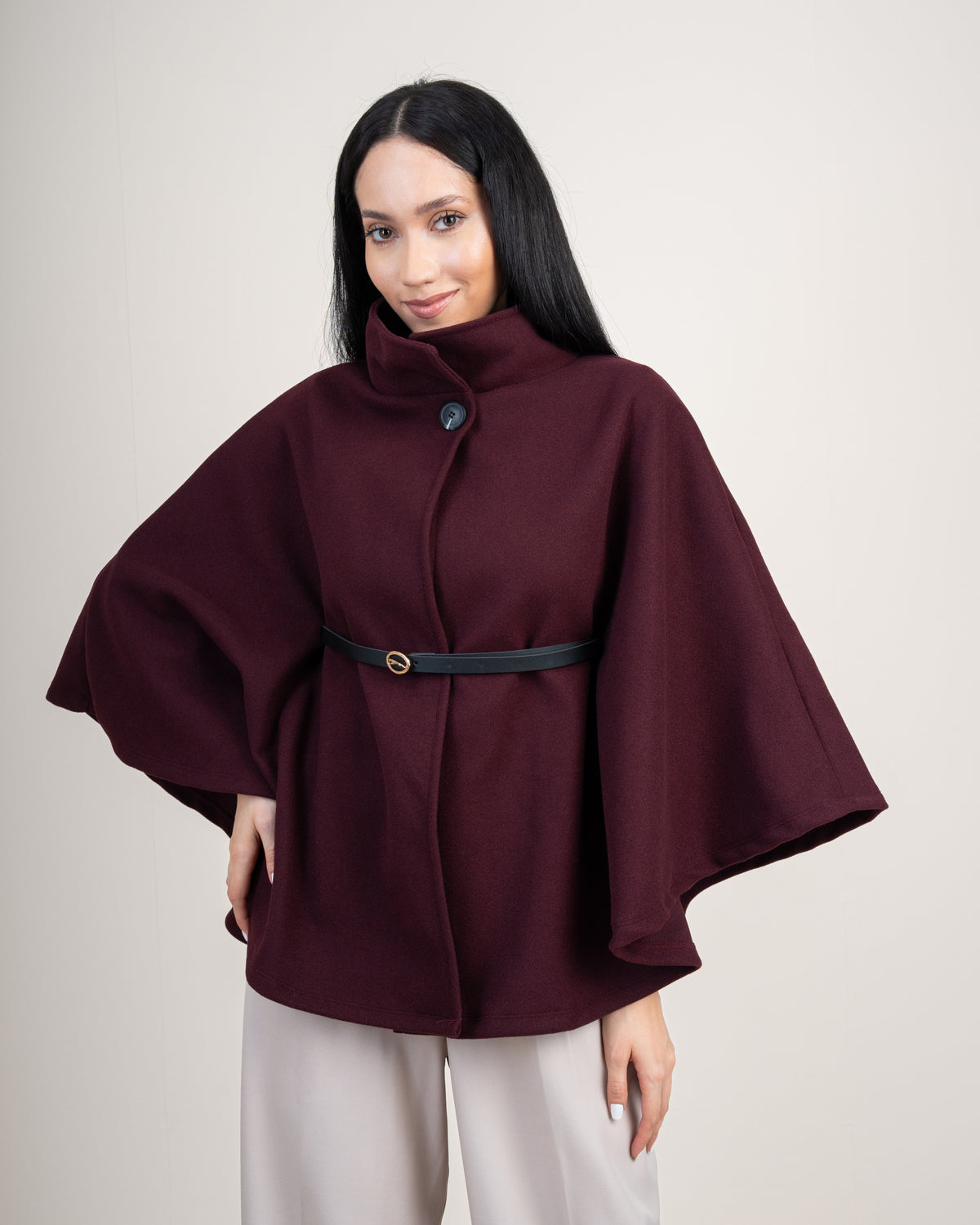 Wool Cape Pullover With Belt
