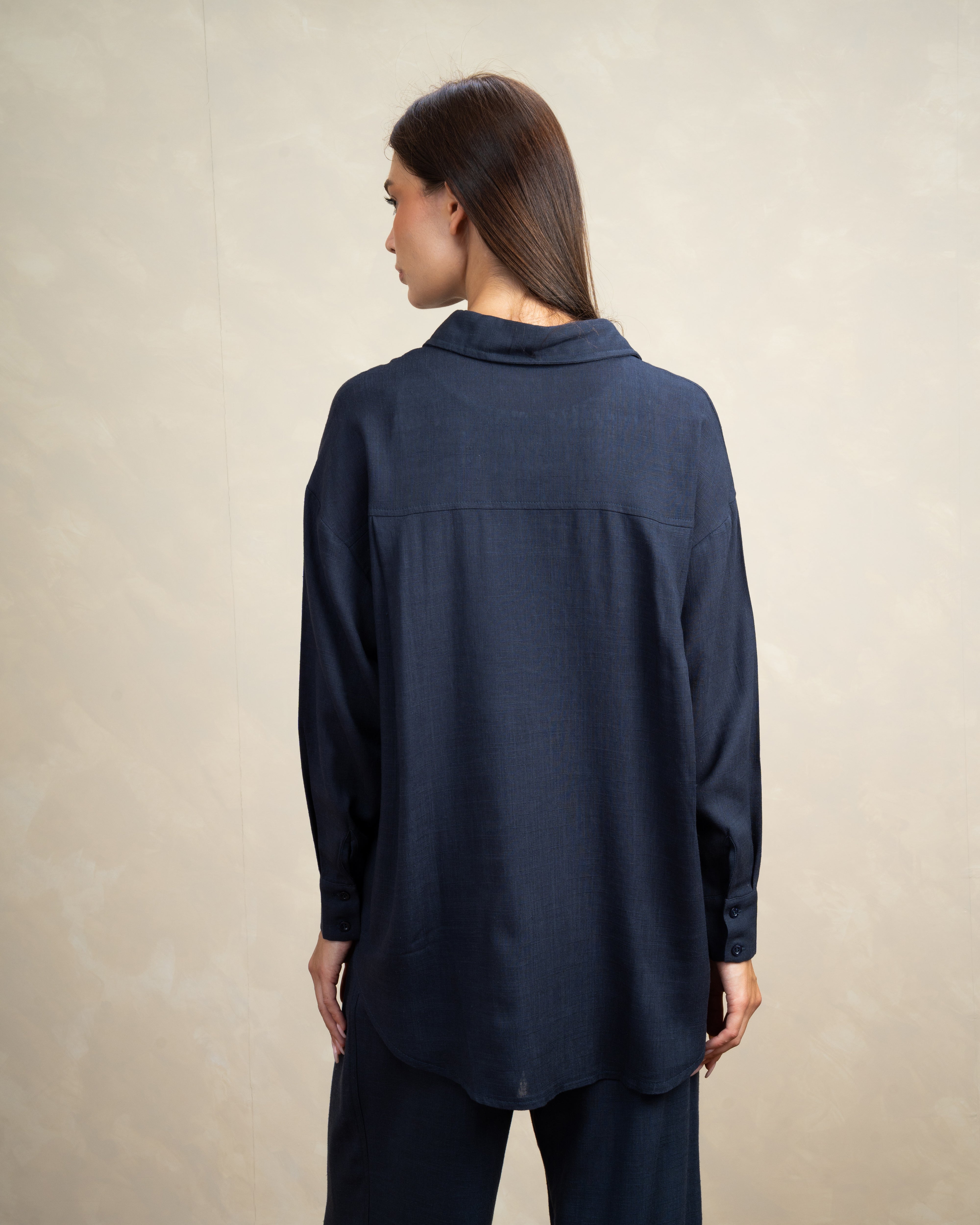 Plain Linen Shirt With Colored Buttons