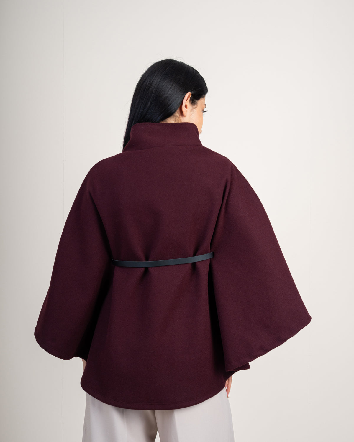 Wool Cape Pullover With Belt