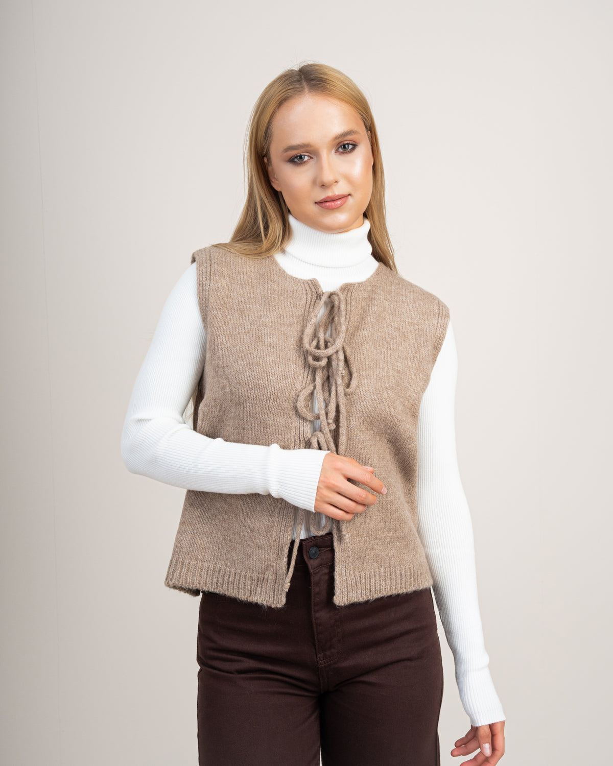 Open Sleeveless Vest - With Front Tie