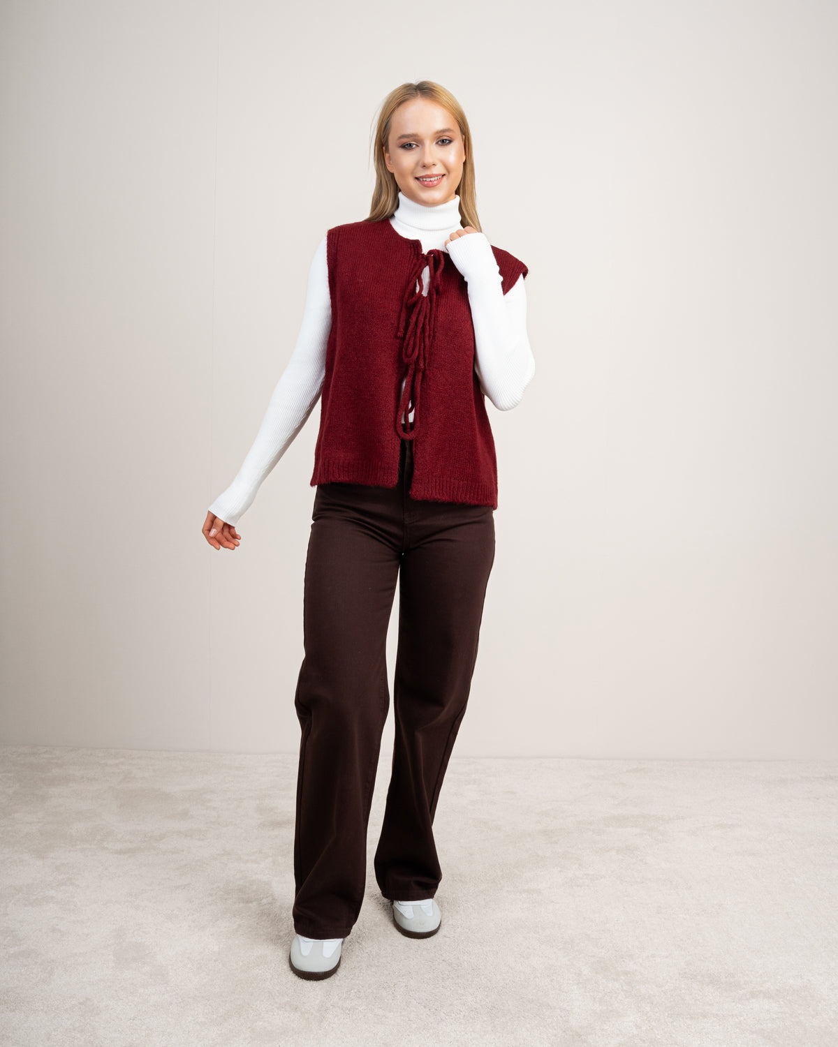 Open Sleeveless Vest - With Front Tie