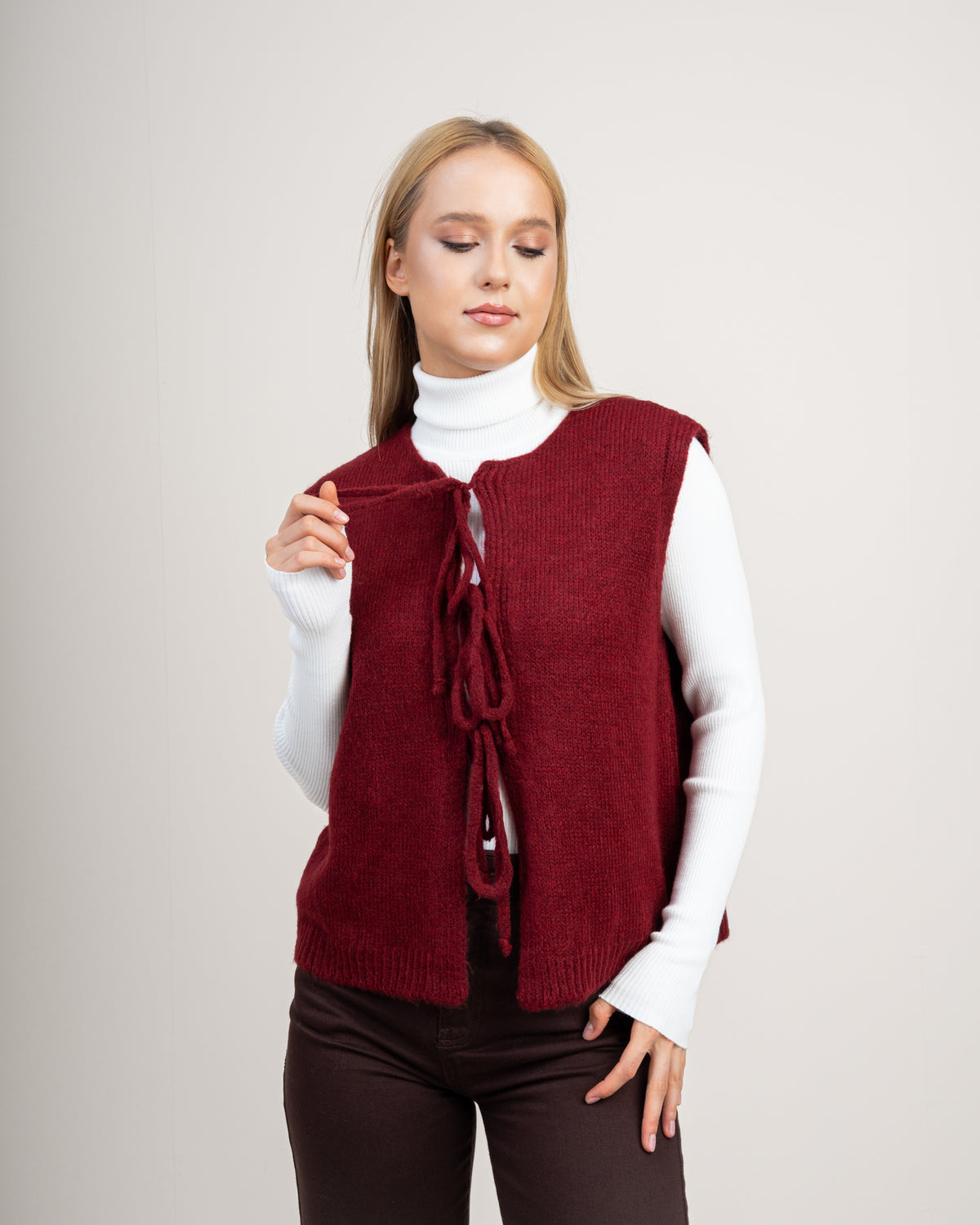Open Sleeveless Vest - With Front Tie