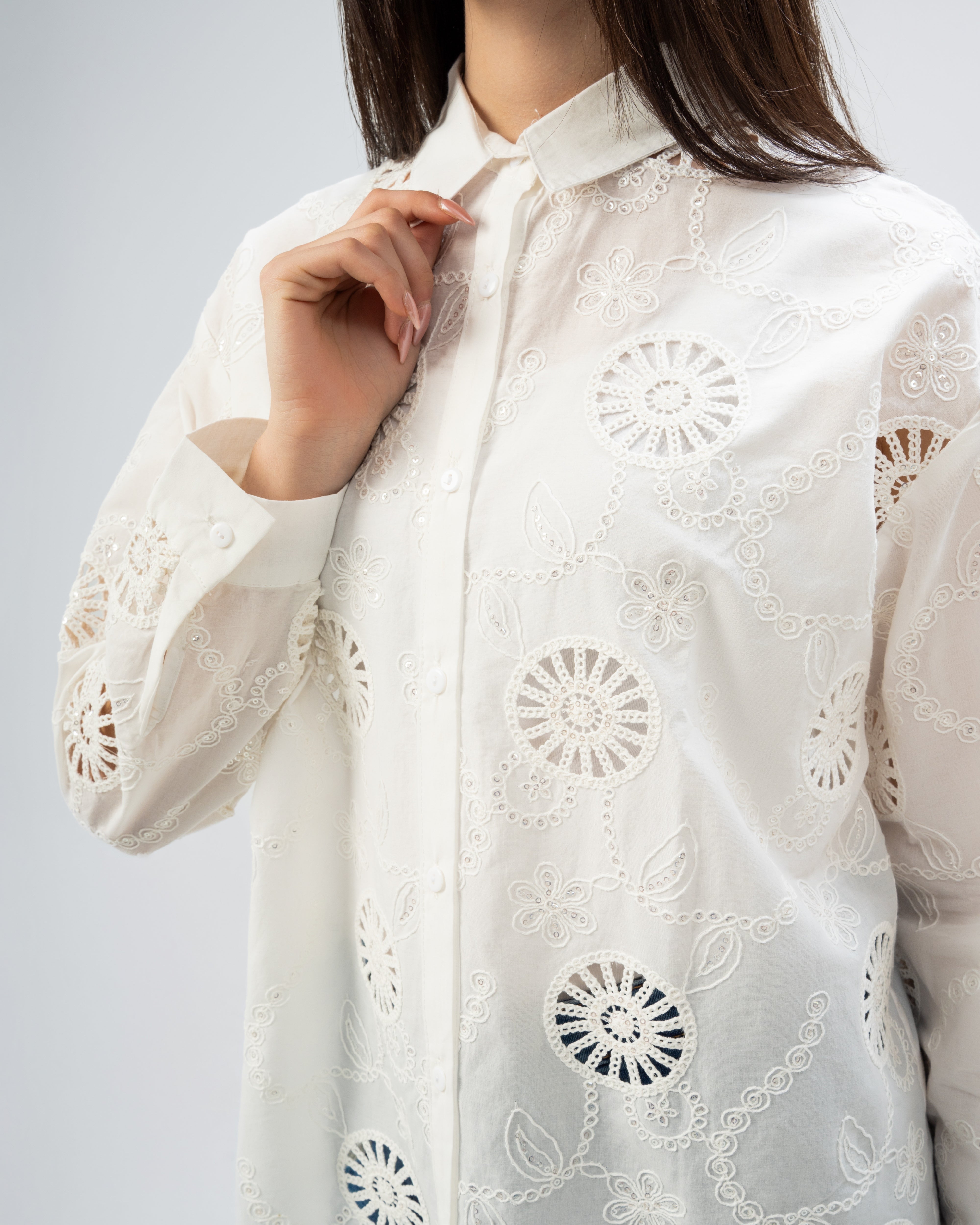 Embroidered shirt with circles and squares