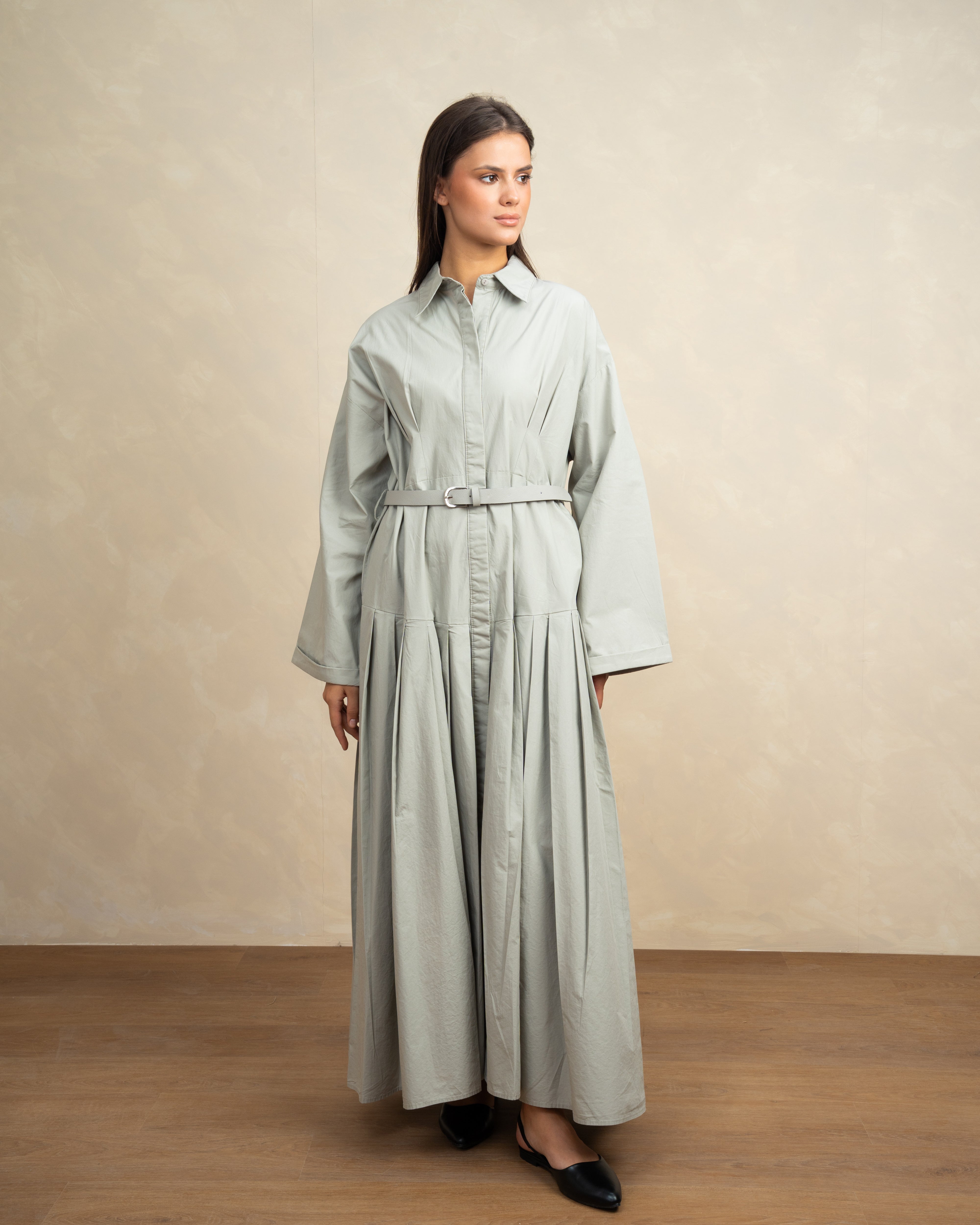 Wide Dress With Belt And Wide Sleeves