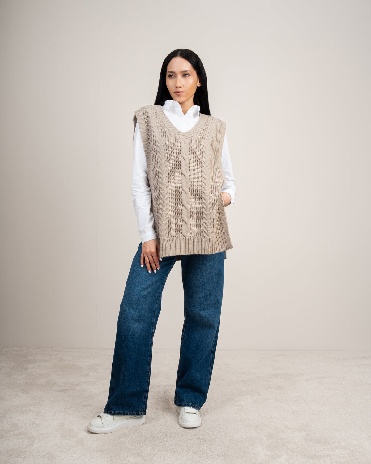 Cable Knitwear Vest - With Belt