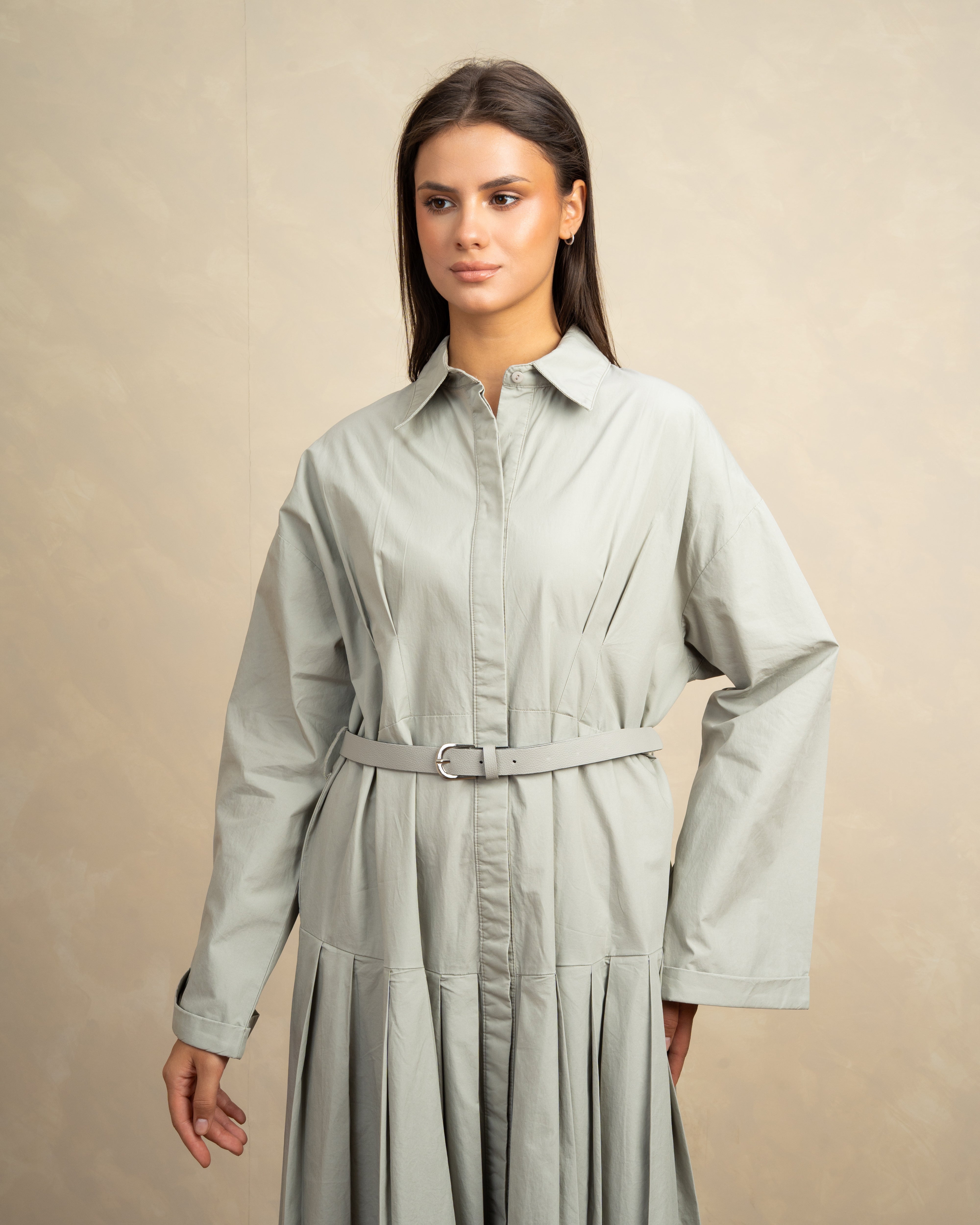Wide Dress With Belt And Wide Sleeves