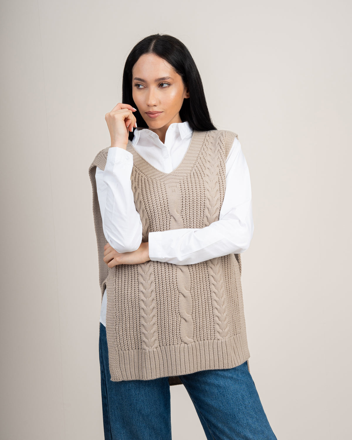 Cable Knitwear Vest - With Belt