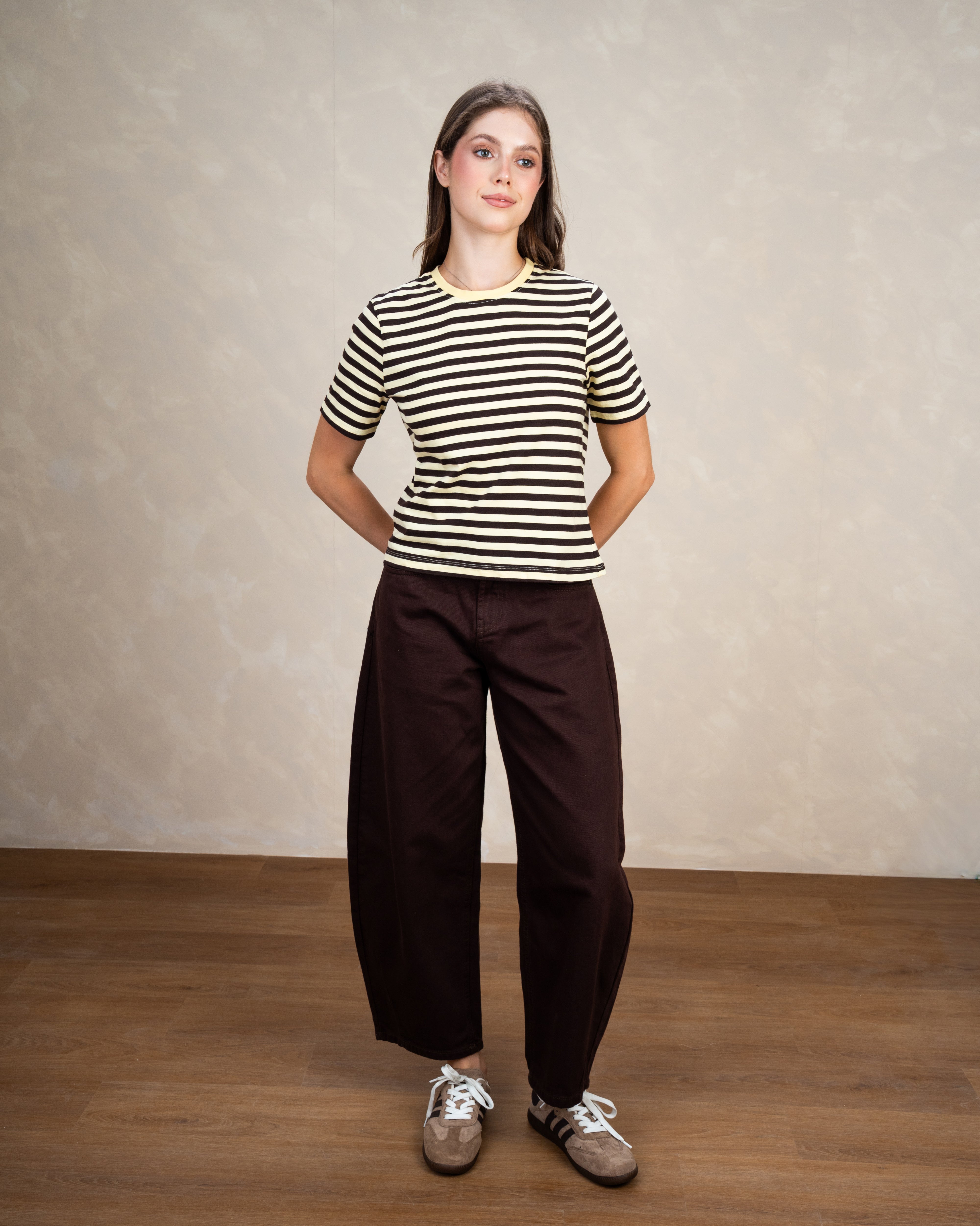 Short Colorful Striped Basic Top