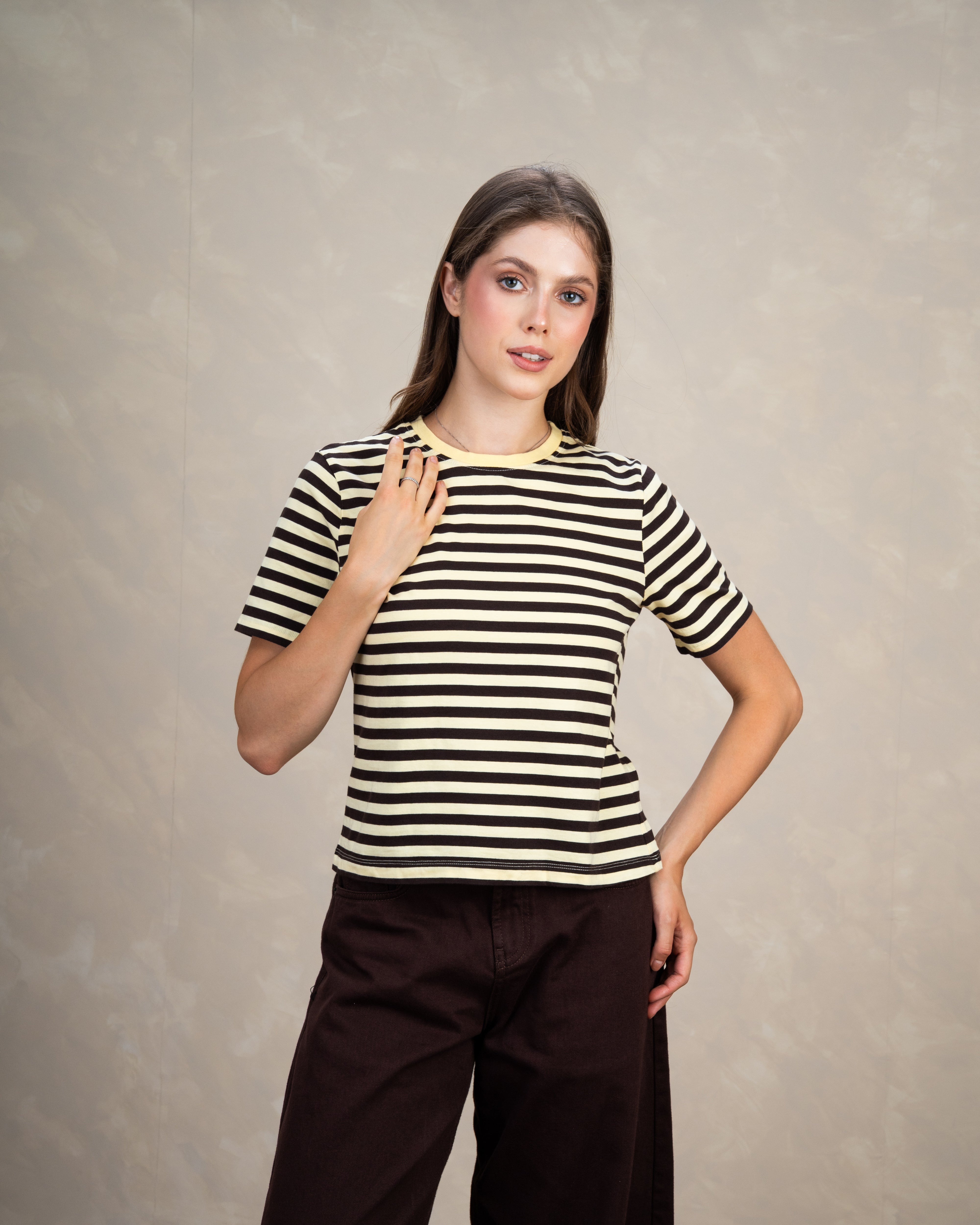 Short Colorful Striped Basic Top