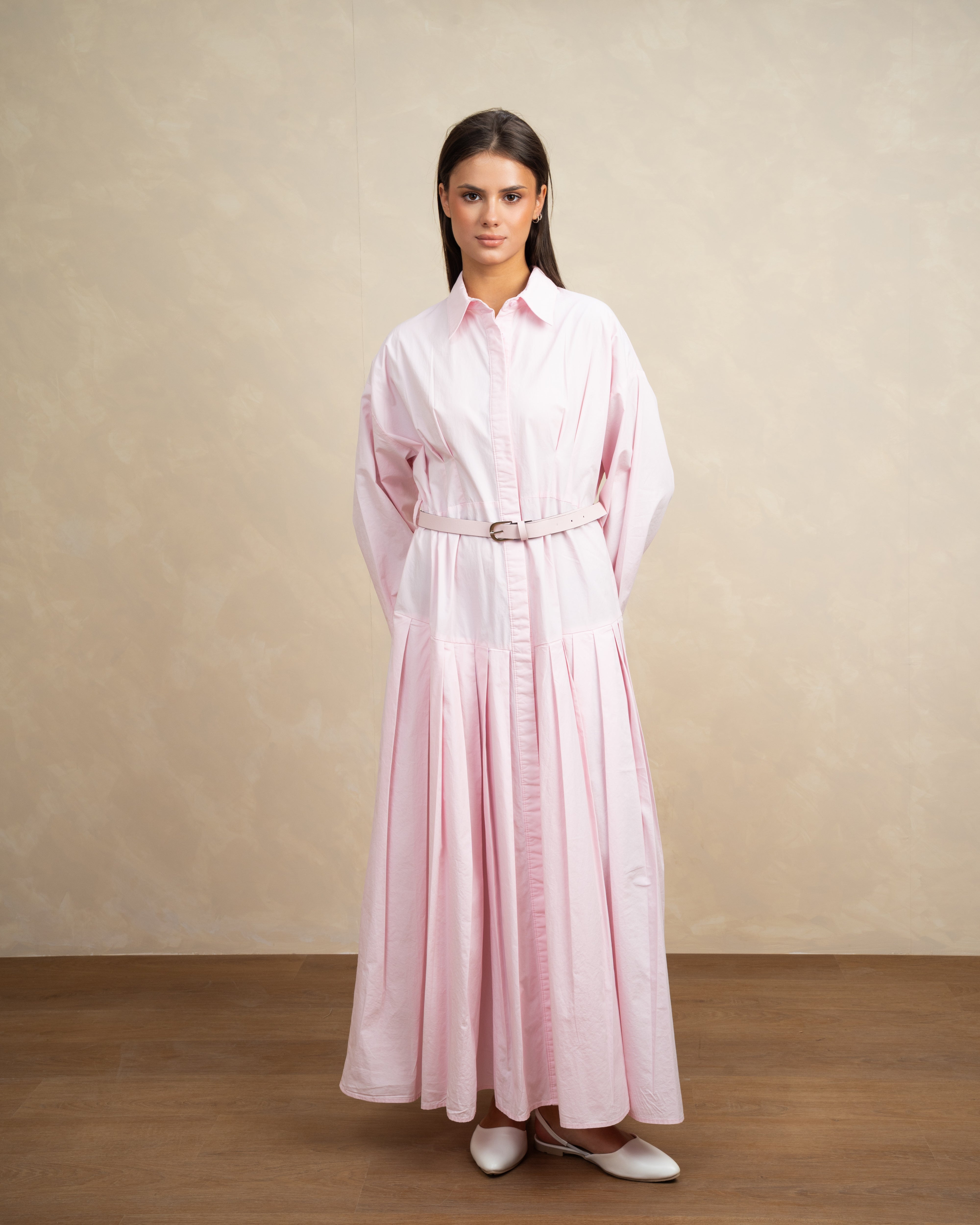 Wide Dress With Belt And Wide Sleeves
