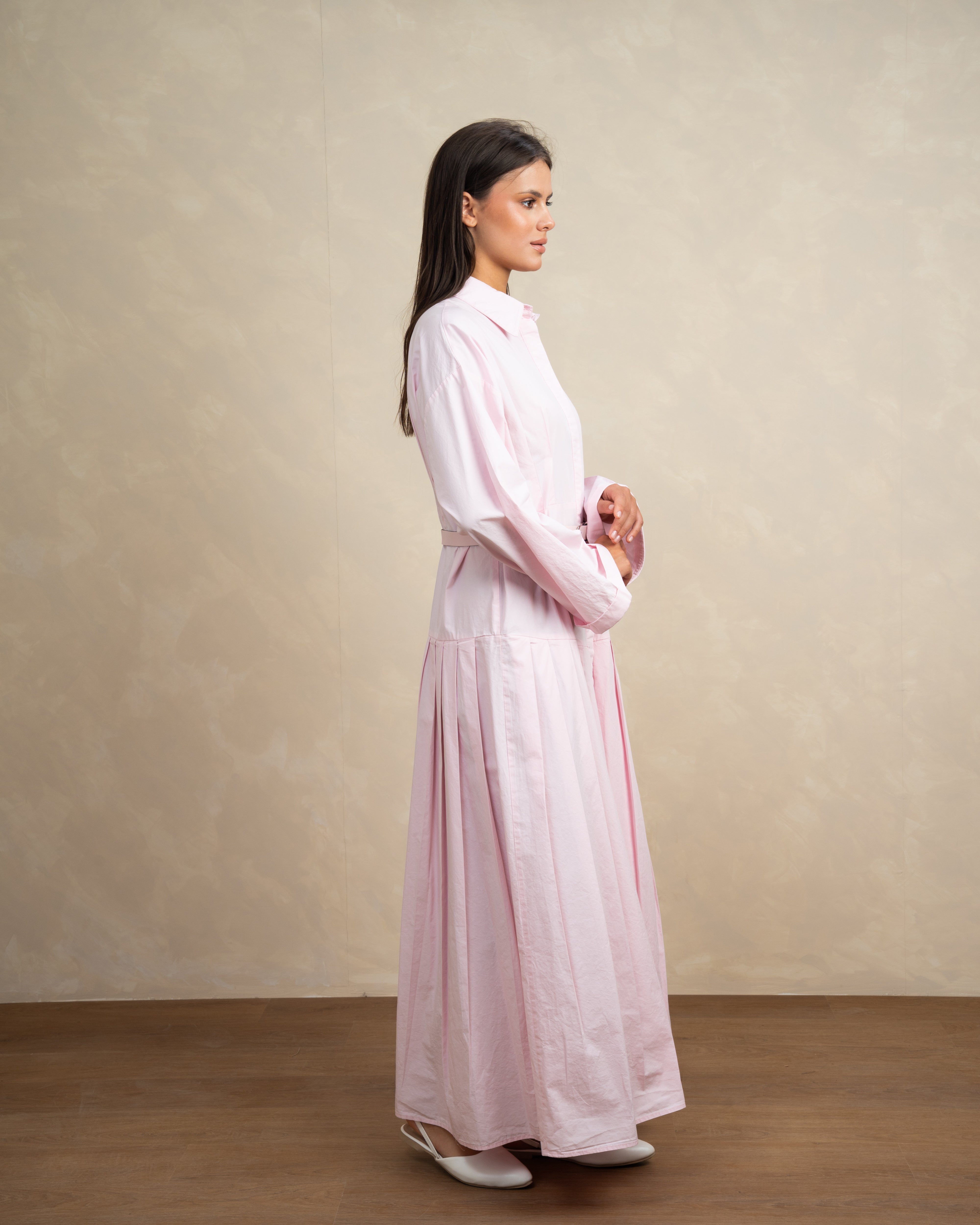 Wide Dress With Belt And Wide Sleeves